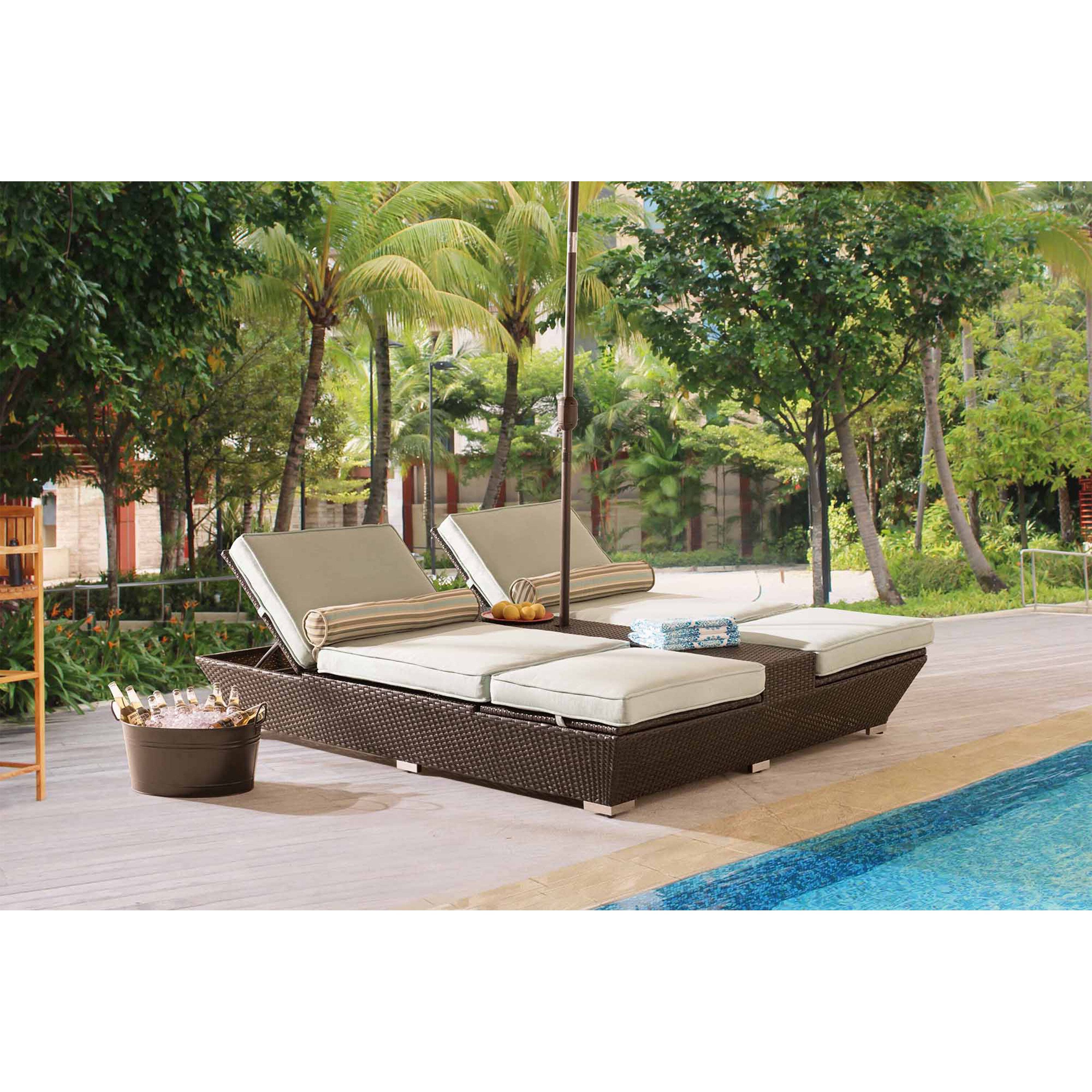 Adelson Double Reclining Chaise Lounge With Cushion Inside Well Liked Resin Wicker Multi Position Double Patio Chaise Lounges (View 18 of 25)