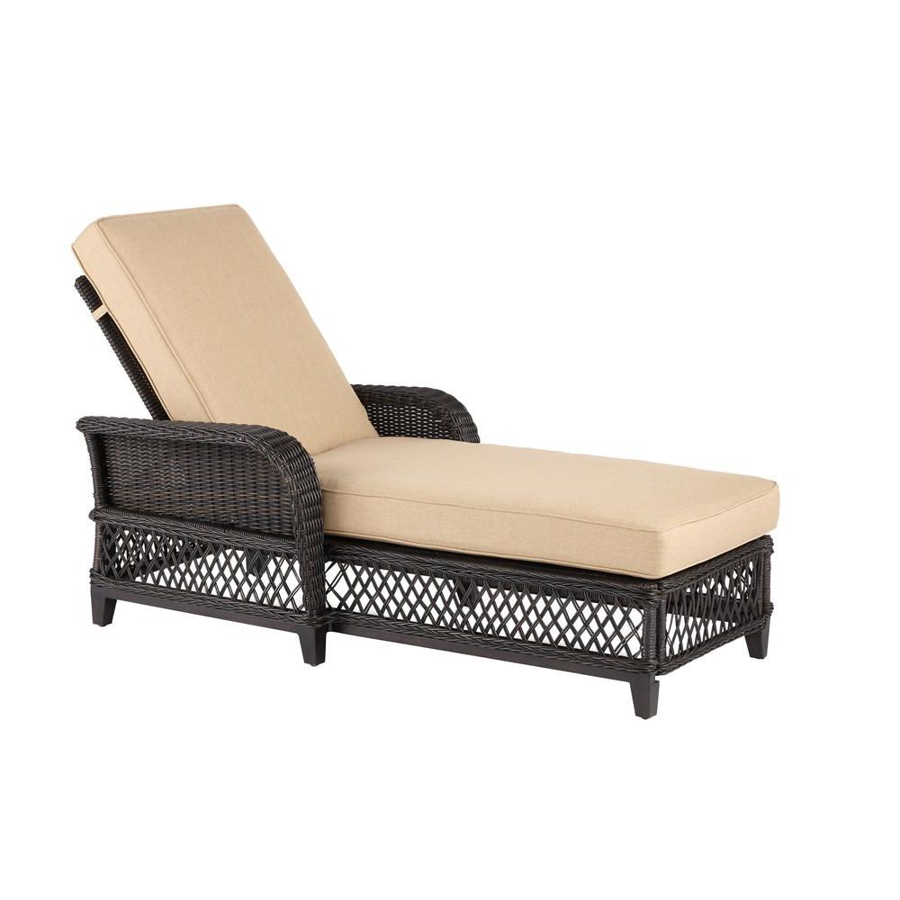 All Weather Rattan Wicker Chaise Lounges Intended For Most Current Hampton Bay Woodbury Wicker Outdoor Chaise Lounge With Textured Sand Cushion (View 8 of 25)