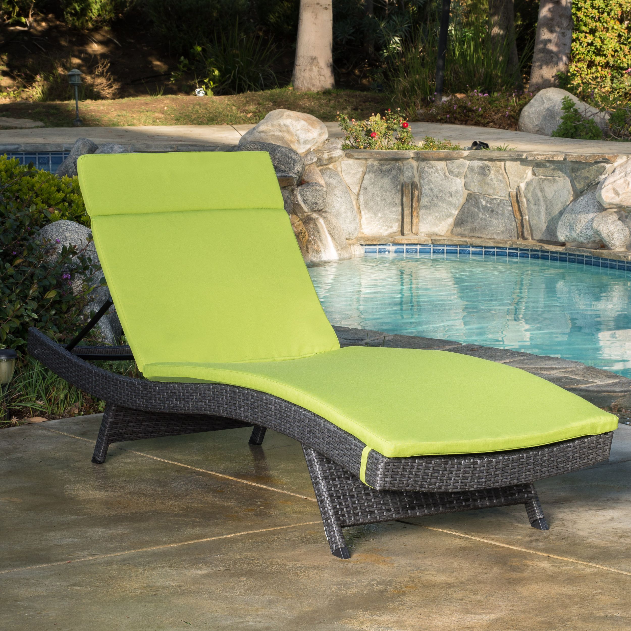 Anthony Outdoor Wicker Adjustable Chaise Lounge With Cushion, Grey, Green Within Popular Wicker Adjustable Chaise Loungers With Cushion (View 19 of 25)