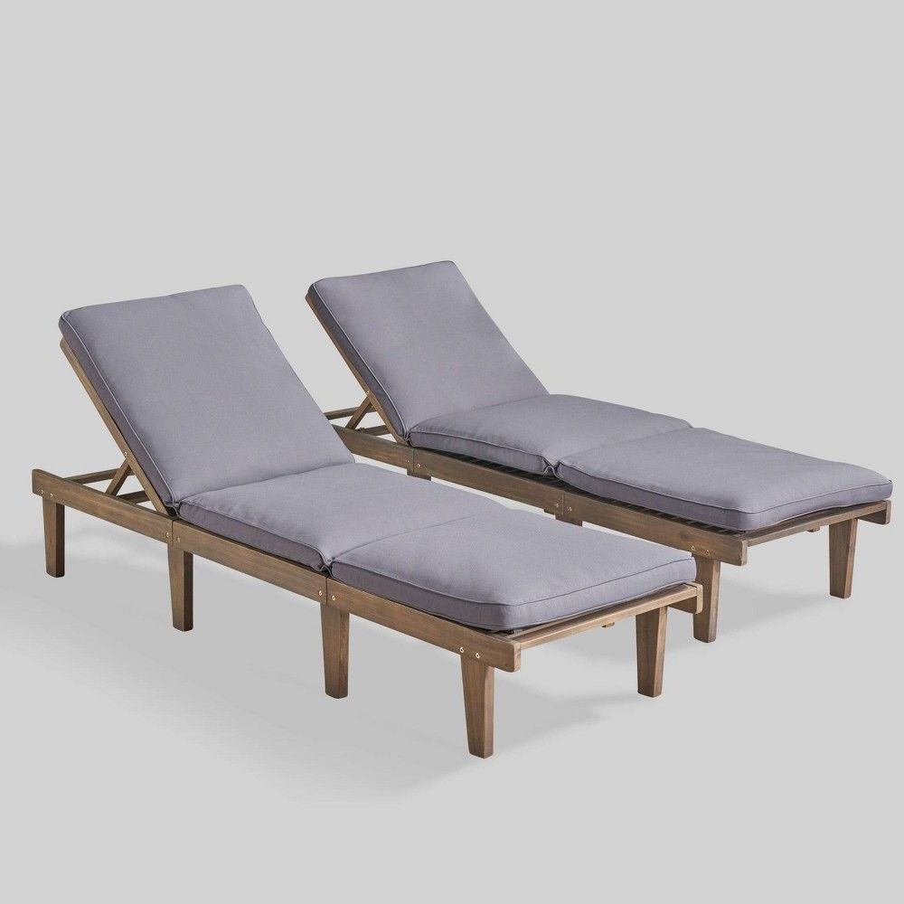 Ariana Set Of 2 Acacia Wood Patio Chaise Lounge With Cushion In Popular Outdoor Acacia Wood Chaise Lounges And Cushion Sets (View 12 of 25)