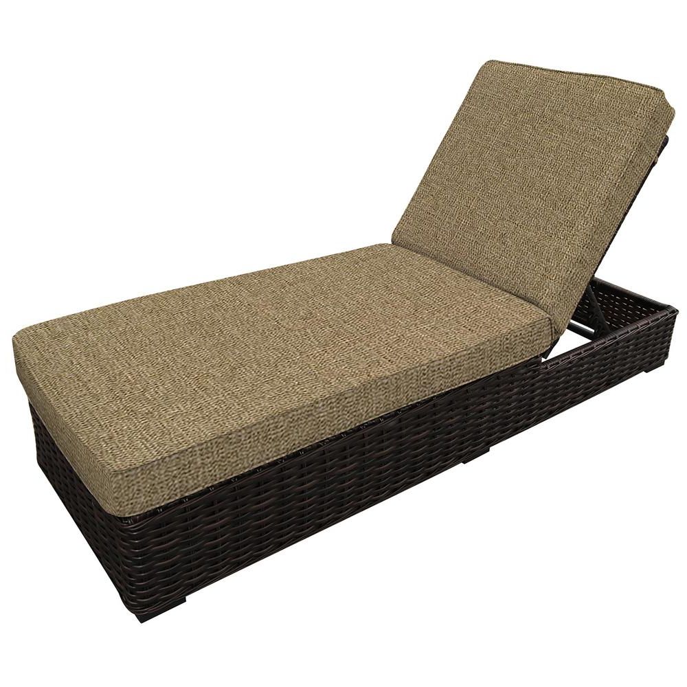 Best And Newest Hampton Outdoor Chaise Lounges Acacia Wood And Wicker For Envelor Santa Monica Adjustable Wicker Outdoor Chaise Lounge With Sunbrella  Sesame Linen Cushions (View 14 of 25)