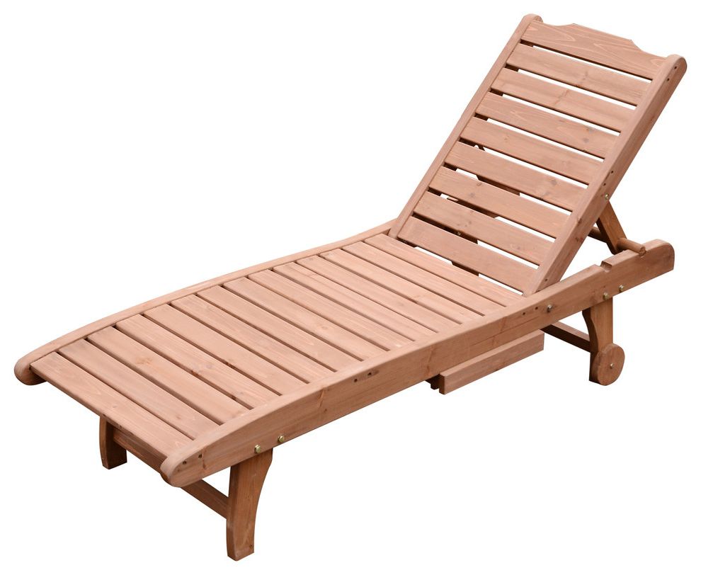 Best And Newest Outsunny Wooden Outdoor Chaise Lounge Patio Pool Chair With Pull Out Tray With Resin Wicker Aluminum Multi Position Chaise Lounges (View 24 of 25)
