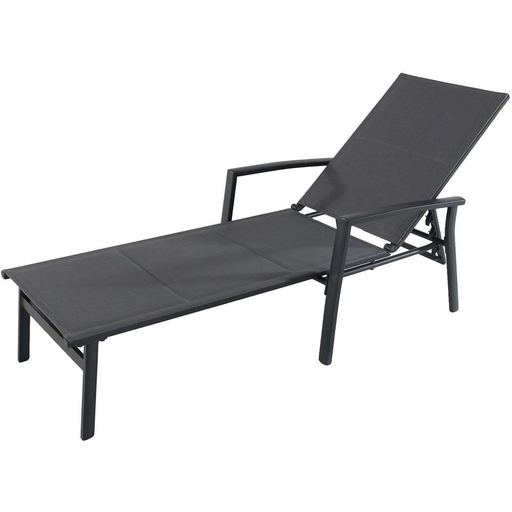 Black Sling Fabric Adjustable Chaise Lounges Pertaining To Famous Hanover Halsted Aluminum Outdoor Chaise Lounge With Padded Sling Seat In  Gray (View 12 of 25)