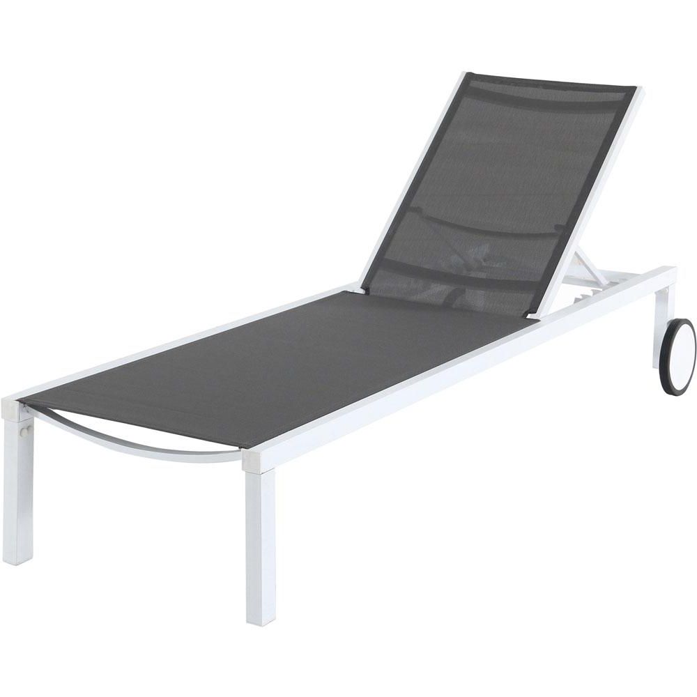 Black Sling Fabric Adjustable Chaise Lounges With Regard To Well Known Hanover Windham White Frame Adjustable Sling Outdoor Chaise Lounge In Gray  Sling (View 18 of 25)