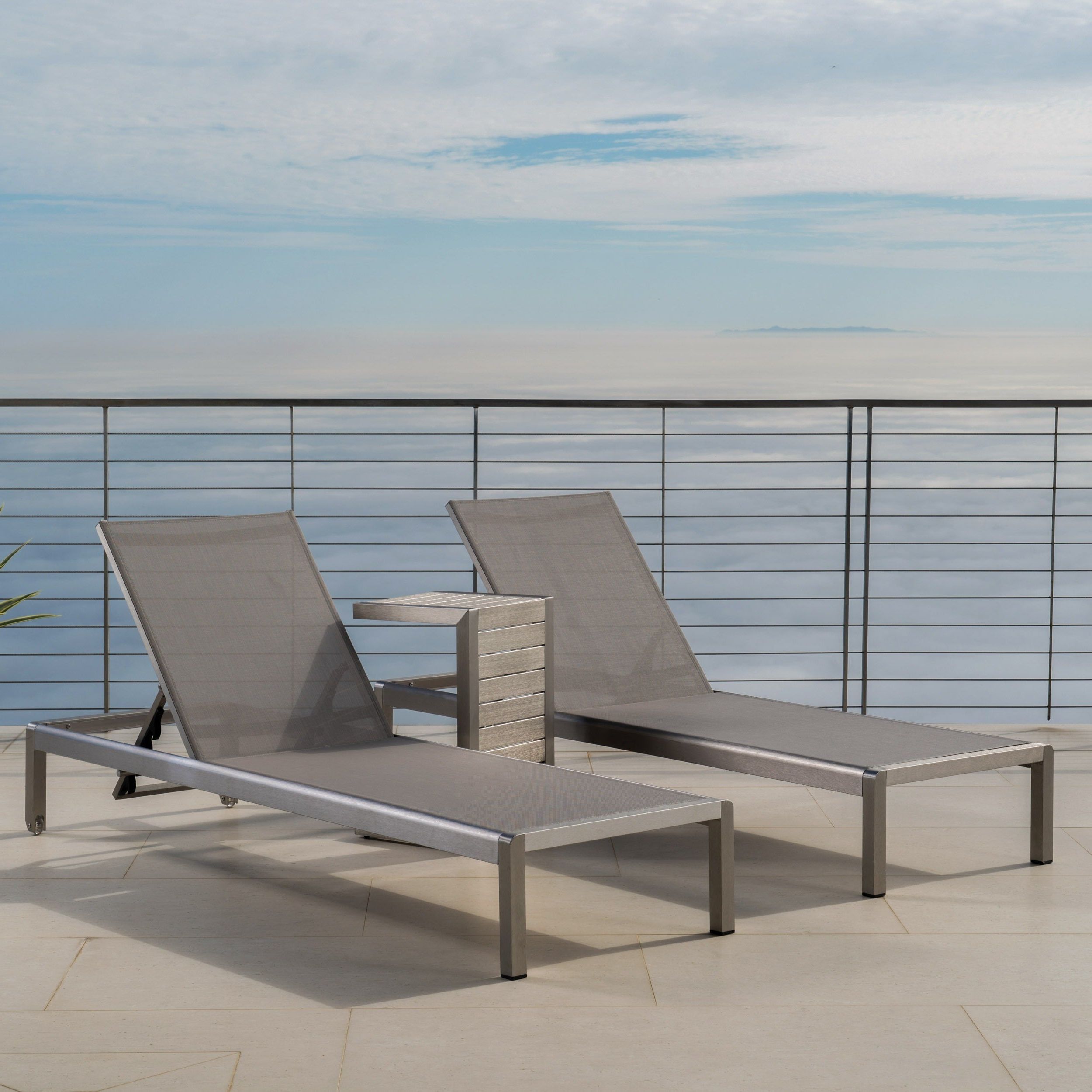 Cape Coral Mesh Chaise Lounge With End Tablechristopher Knight Home  (set Of 2) Throughout Most Up To Date Cape Coral Outdoor Aluminum Mesh Chaise Lounges (View 18 of 25)