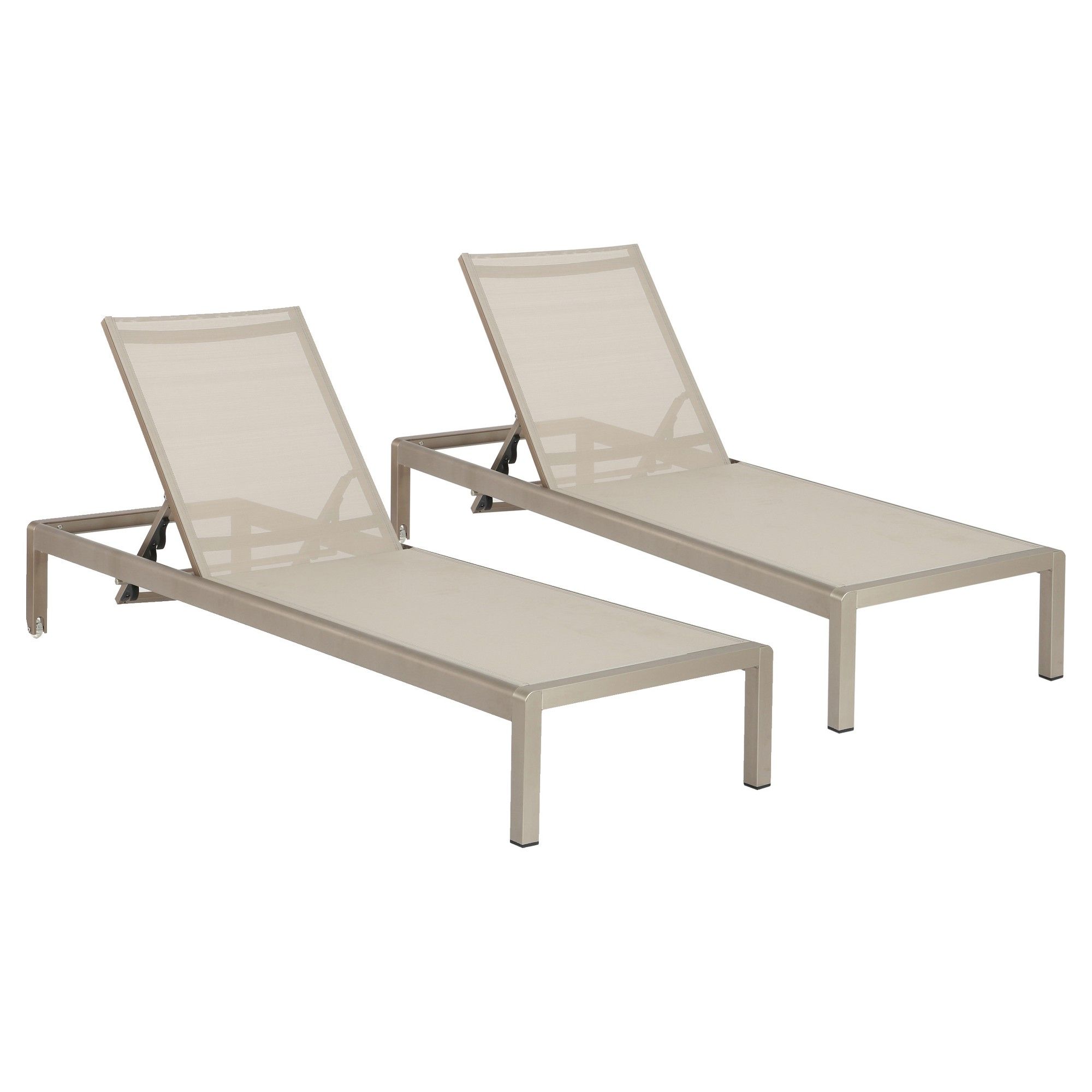 Cape Coral Set Of 2 Outdoor Mesh Chaise Lounges – Gray With Widely Used Cape Coral Outdoor Aluminum Mesh Chaise Lounges (View 8 of 25)