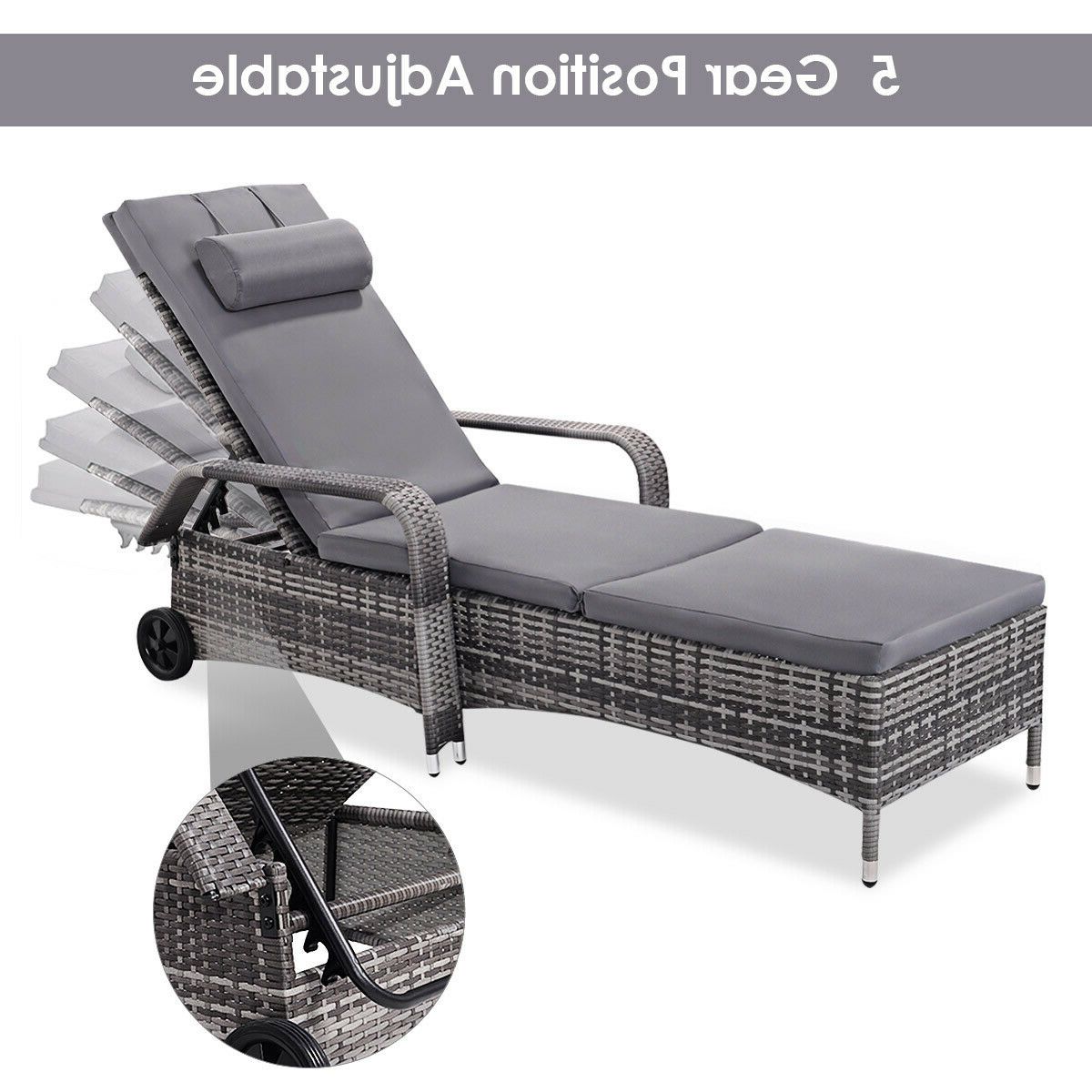 Cart Wheel Adjustable Chaise Lounge Chairs Inside Popular Costway Outdoor Chaise Lounge Chair Recliner Cushioned Patio Furni  Adjustable W/wheels (View 9 of 25)