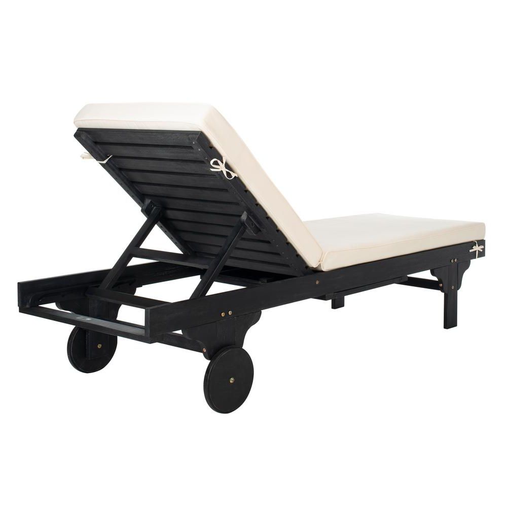 Cart Wheel Adjustable Chaise Lounge Chairs Within Trendy Safavieh Newport Black Adjustable Wood Outdoor Lounge Chair With White  Cushion (View 18 of 25)