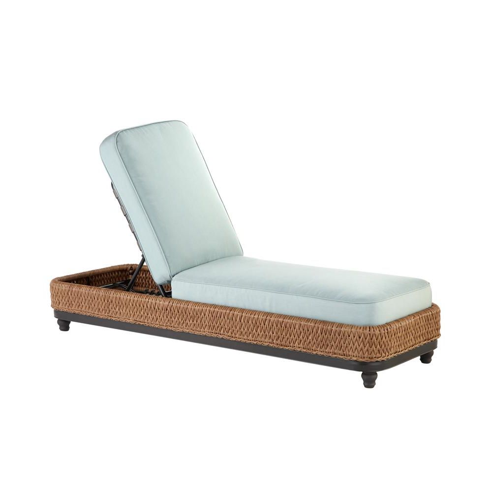 Chaise Lounge Chairs In Bronze With Mist Cushions With Most Current Home Decorators Collection Camden Seagrass Light Brown Wicker Outdoor Patio  Chaise Lounge With Sunbrella Cast Spa & Fretwork Mist Cushions (View 9 of 25)