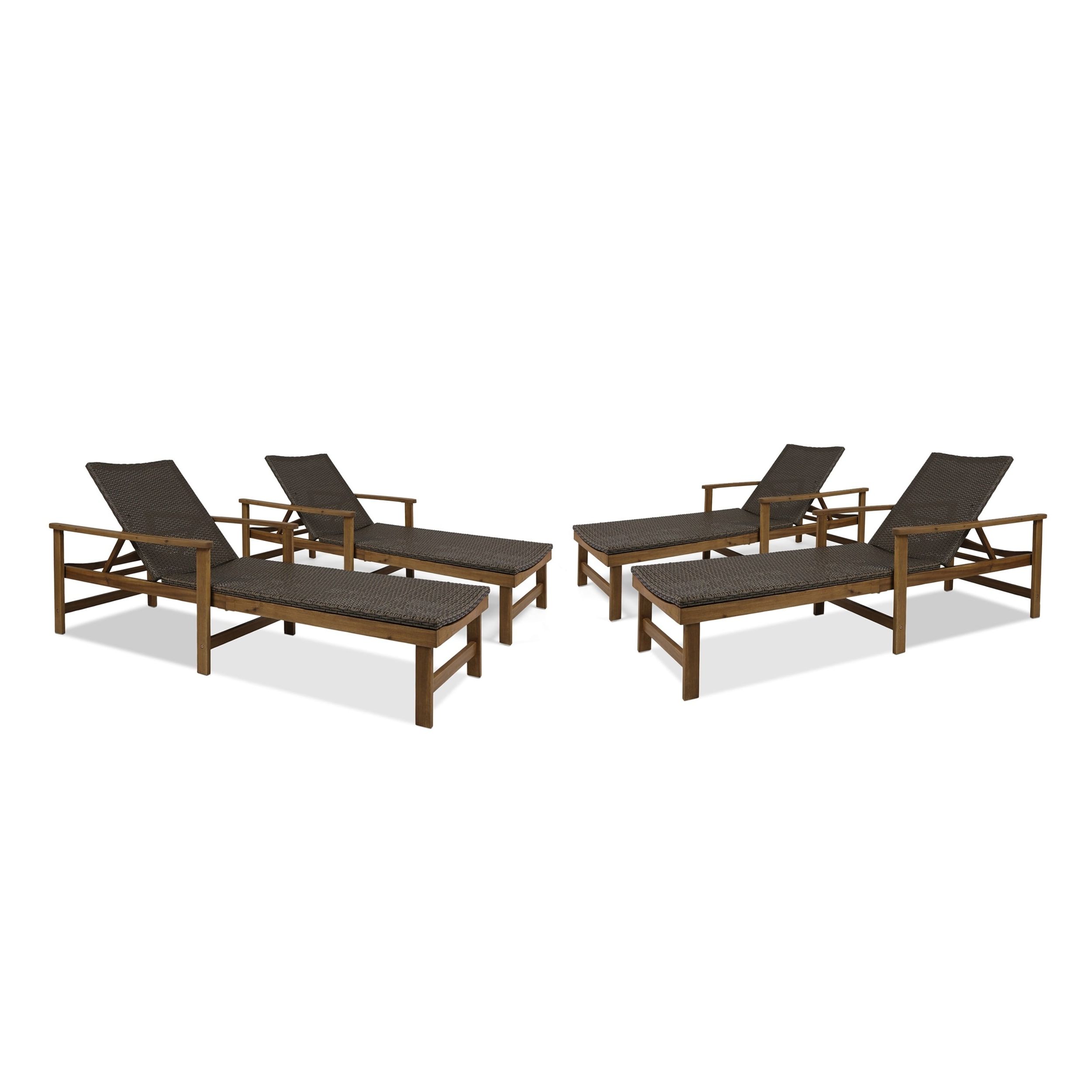 Christopher Knight Home Hampton Outdoor Acacia Wood And Wicker Chaise  Lounges(set Of 4) By Intended For Fashionable Hampton Outdoor Chaise Lounges Acacia Wood And Wicker (View 8 of 25)
