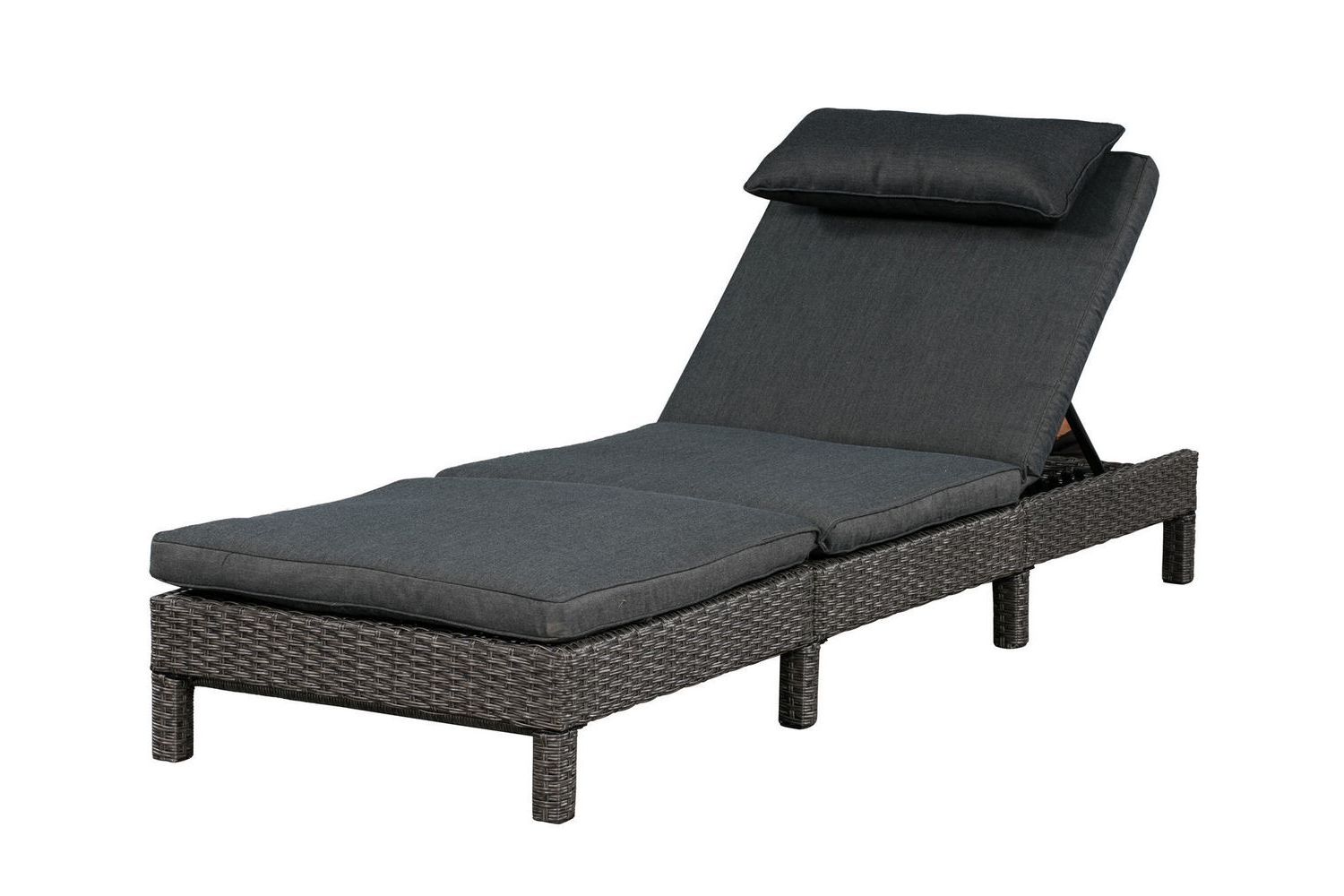 Corliving Riverside Textured Loungers Inside Most Current Patioflare Laura Wicker Lounger – Grey Wicker With Dark Grey Cushion (View 23 of 25)
