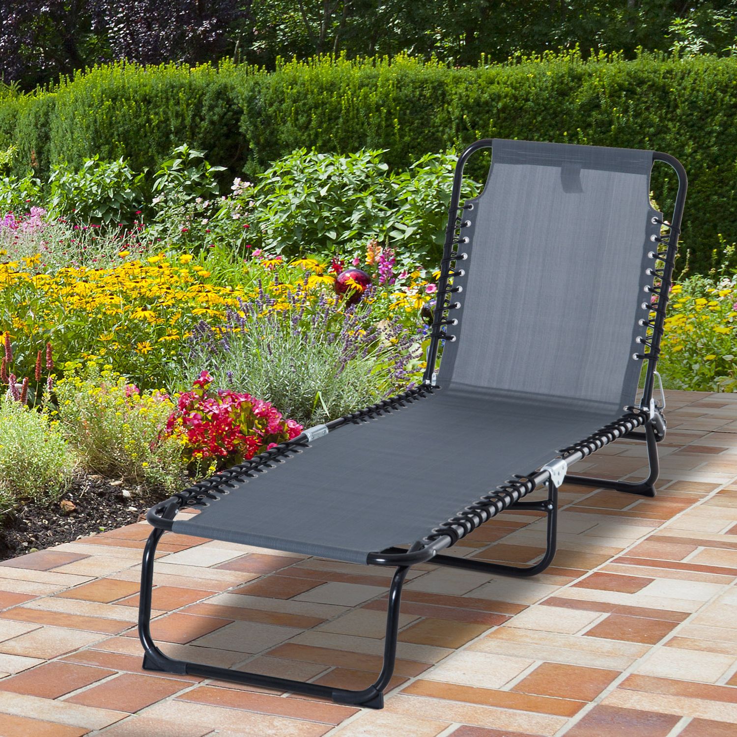 Current Details About 3 Position Portable Reclining Beach Chaise Lounge Adjustable  Sleeping Gray Intended For Portable Reclining Beach Chaise Lounge Folding Chairs (View 25 of 25)