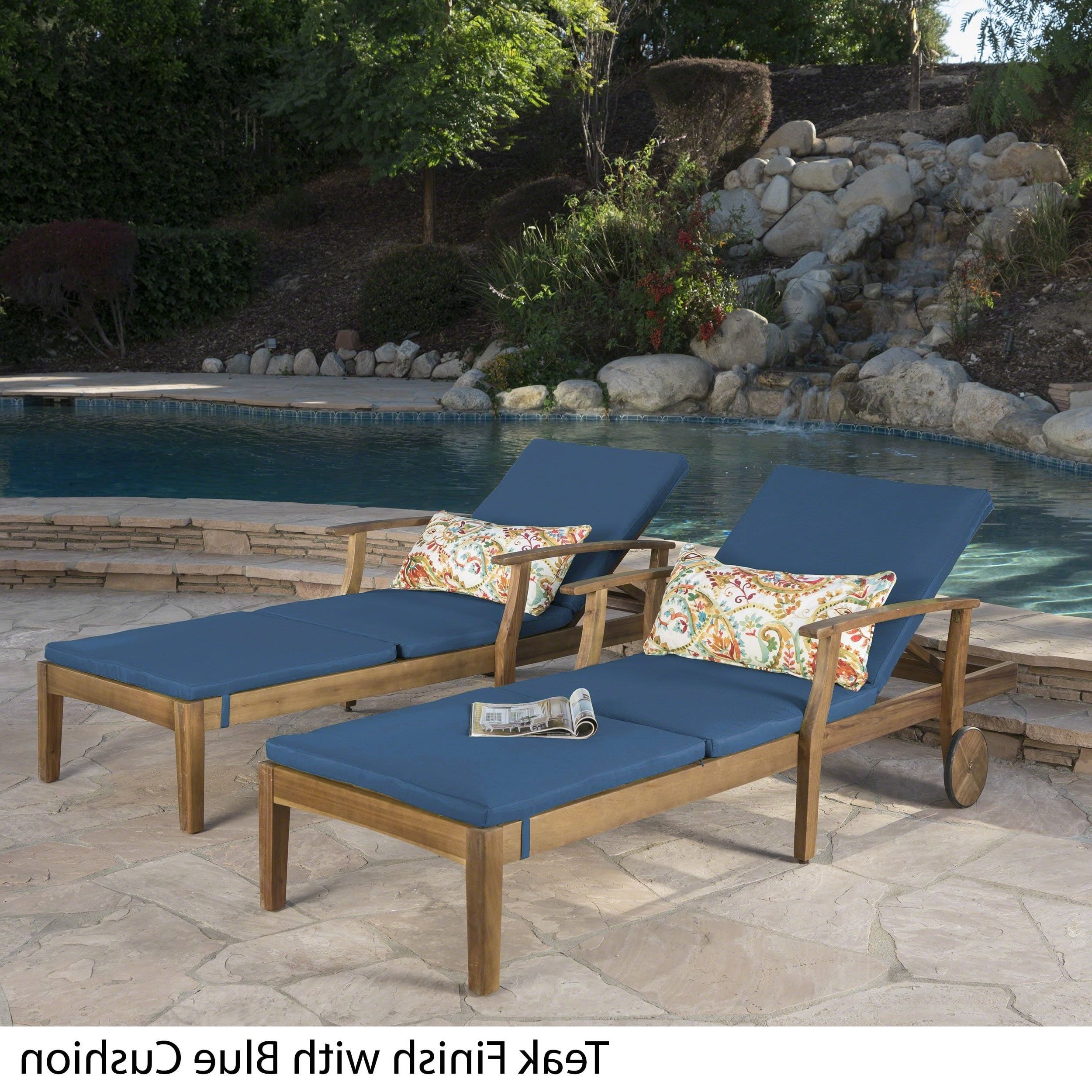 Current Perla Outdoor Acacia Wood Chaise Lounges Regarding Christopher Knight Home Perla Outdoor Acacia Wood Chaise Lounge With  Cushion (set Of 2) By (View 12 of 25)