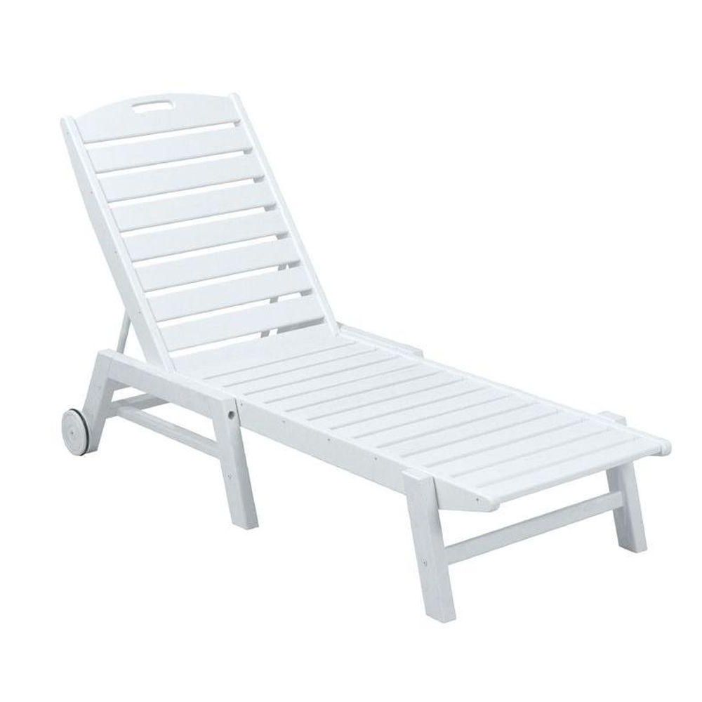 Current Plastic Chaise Lounges W/ Wheels Regarding Polywood Nautical White Wheeled Armless Plastic Outdoor Patio Chaise Lounge (View 1 of 25)
