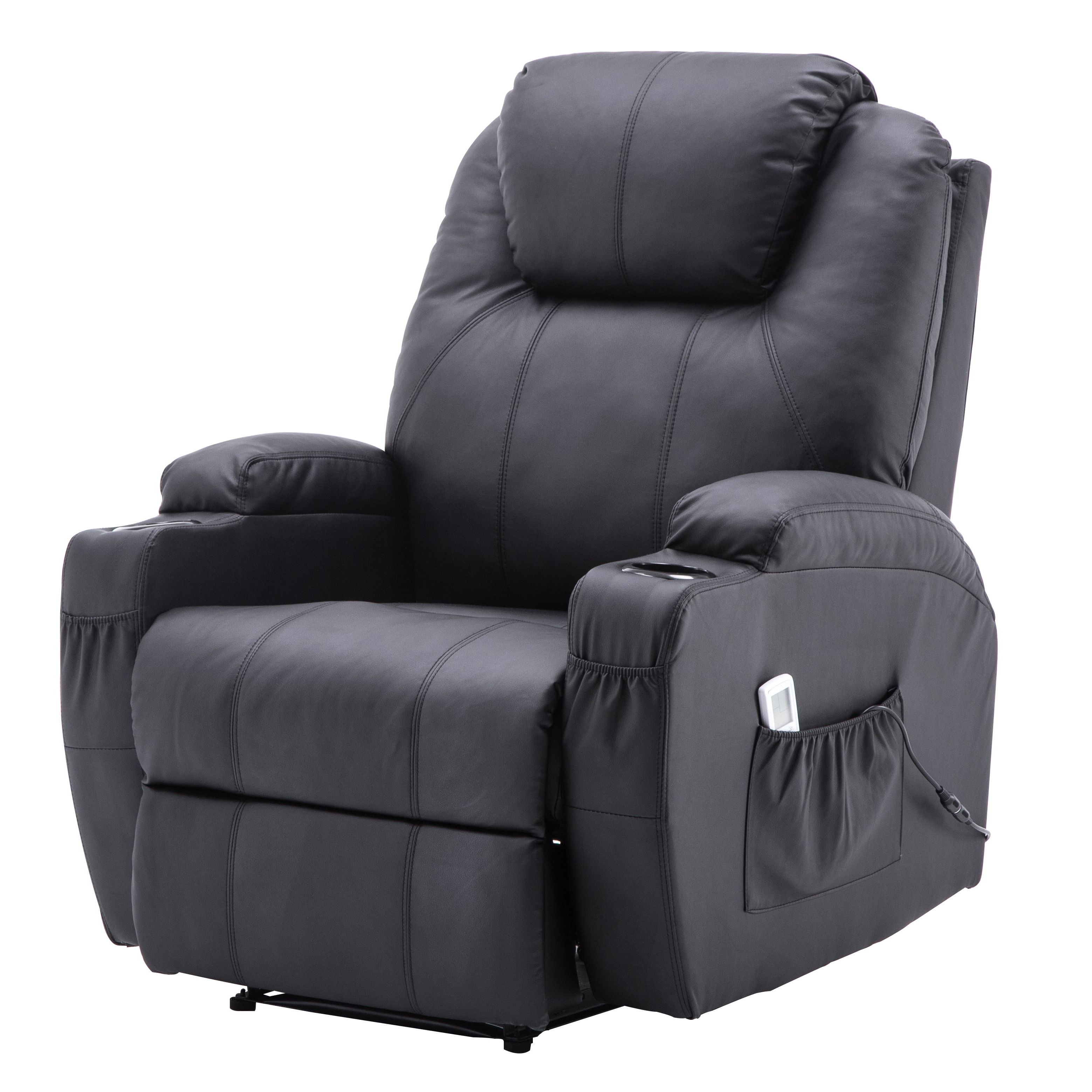 Double Reclining Lounge Chairs With Canopy In Most Popular Power Recliner Massage Ergonomic Sofa Vibrating Heated Lounge Chair Faux  Leather Dual Cup Holders  (View 19 of 25)