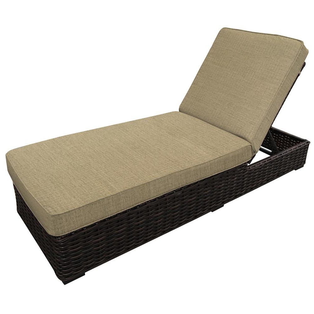 Envelor Santa Monica Adjustable Wicker Outdoor Chaise Lounge With Sunbrella  Brass Cushions Intended For Most Recently Released Outdoor Adjustable Rattan Wicker Recliner Chairs With Cushion (View 14 of 25)