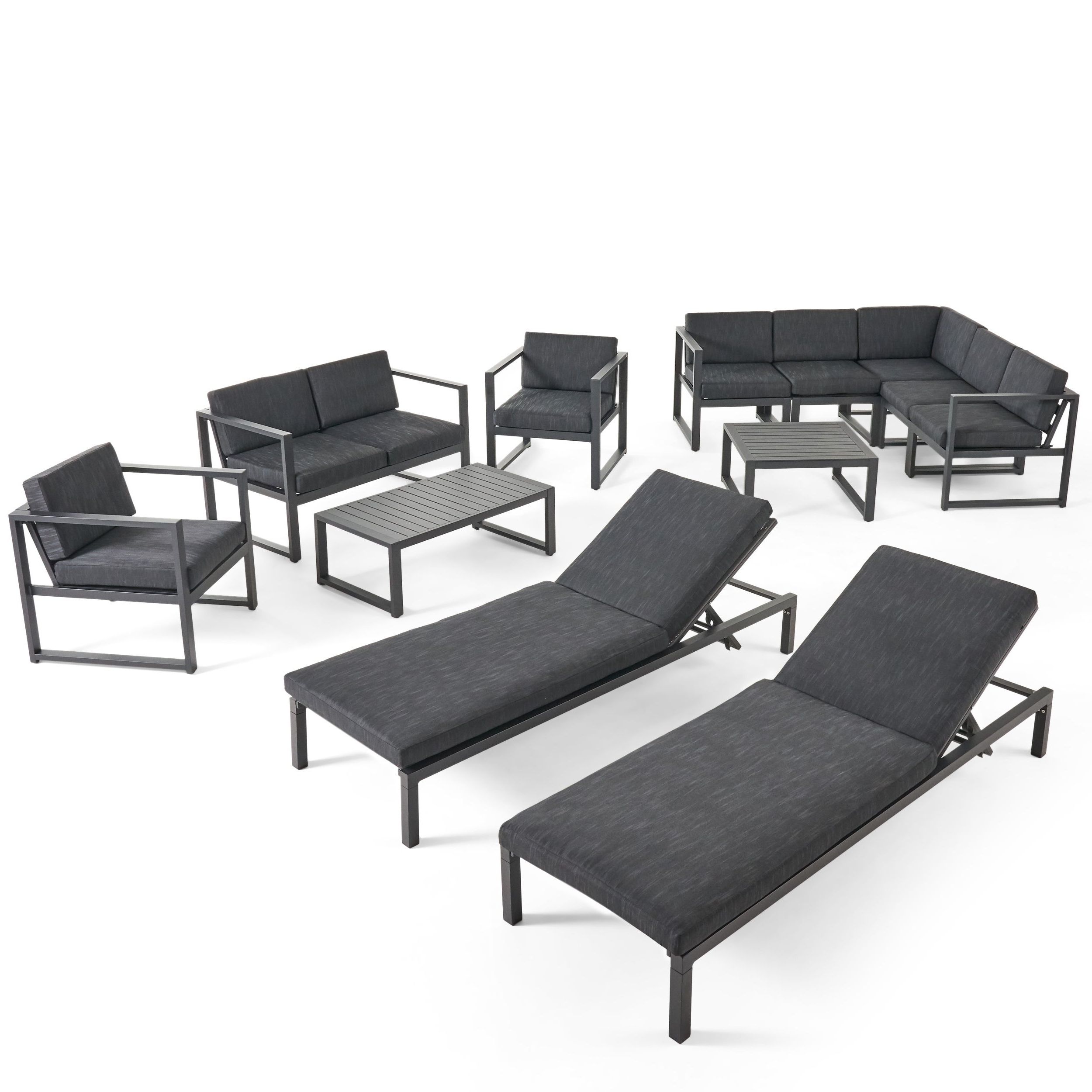 Famous Navan Outdoor Aluminum Chaise Lounges With Cushion With Navan Outdoor 9 Seater Aluminum Sectional Sofa Set With Mesh Chaise Lounges Christopher Knight Home (View 24 of 25)