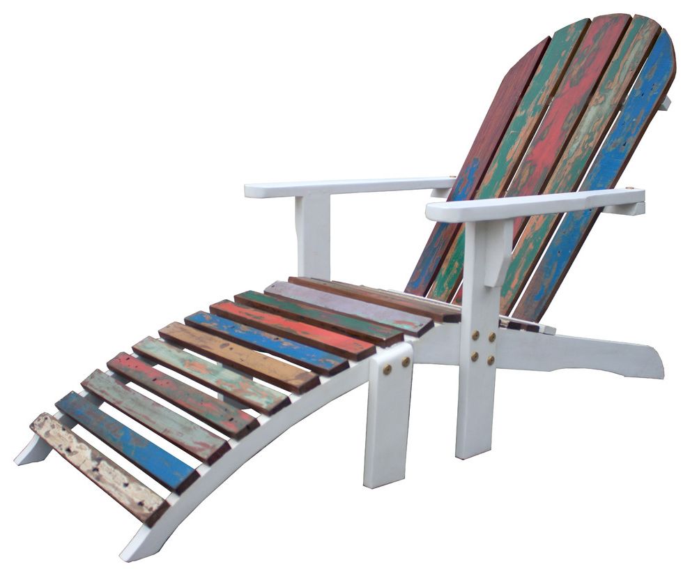 Fashionable Handmade White Folding Adirondack Pull Out Footrest Chairs In Adirondack Chair Including Footstool Made From Recycled Teak Wood Boats (View 24 of 25)