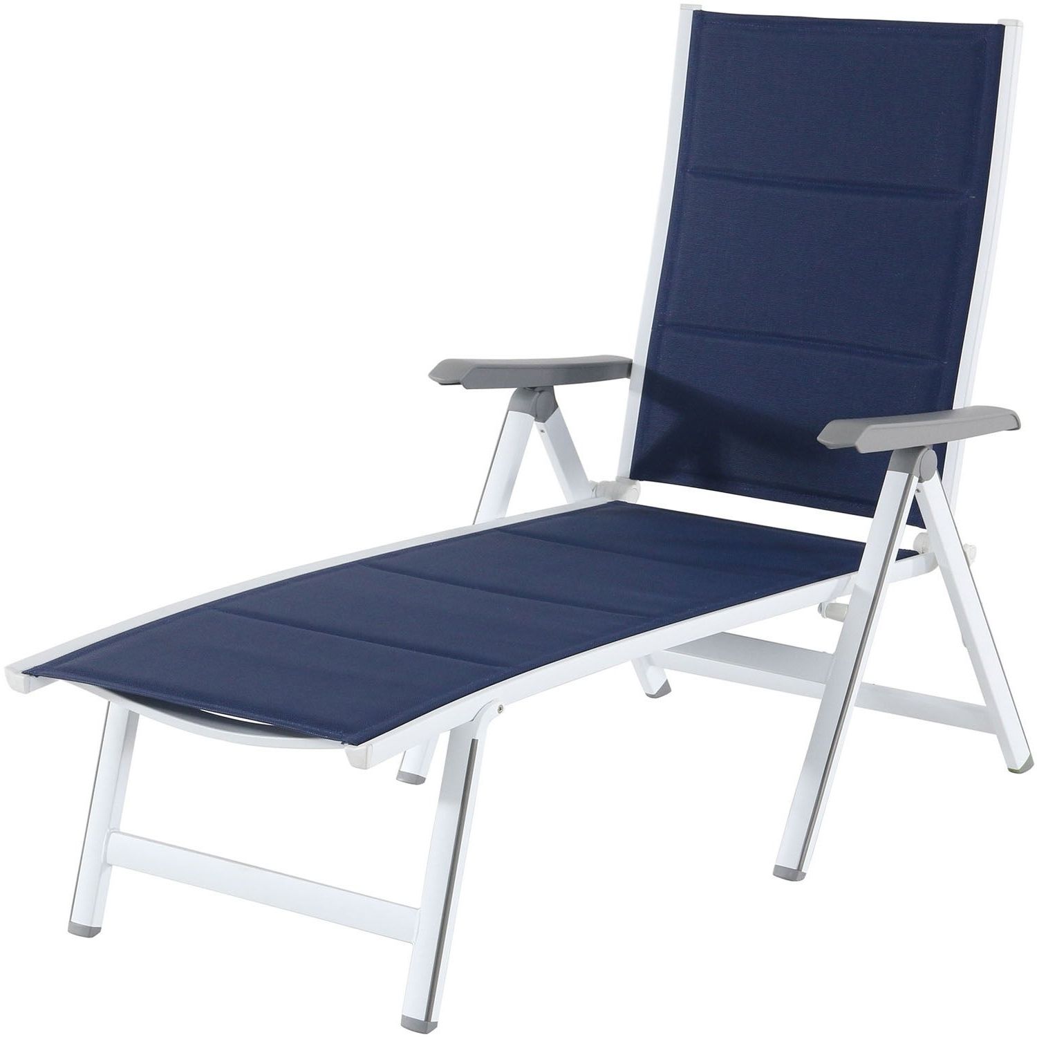 Fashionable Hanover Regis White/navy Aluminum Padded Sling Chaise Lounge Chair Regarding Hanover Halsted Padded Chaises (View 15 of 25)