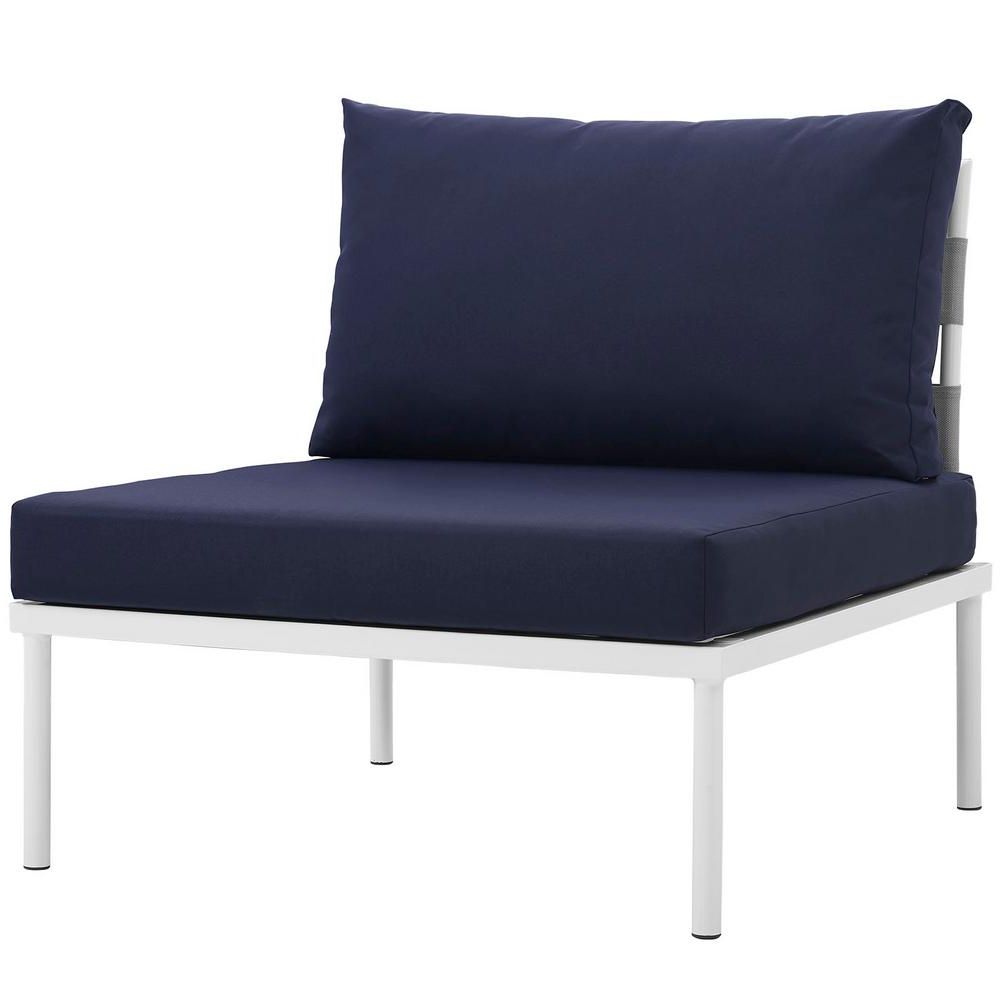 Favorite Modway Harmony Armless Aluminum Outdoor Patio Lounge Chair In White With  Navy Cushions In Chaise Lounge Chairs In White With Navy Cushions (View 11 of 25)