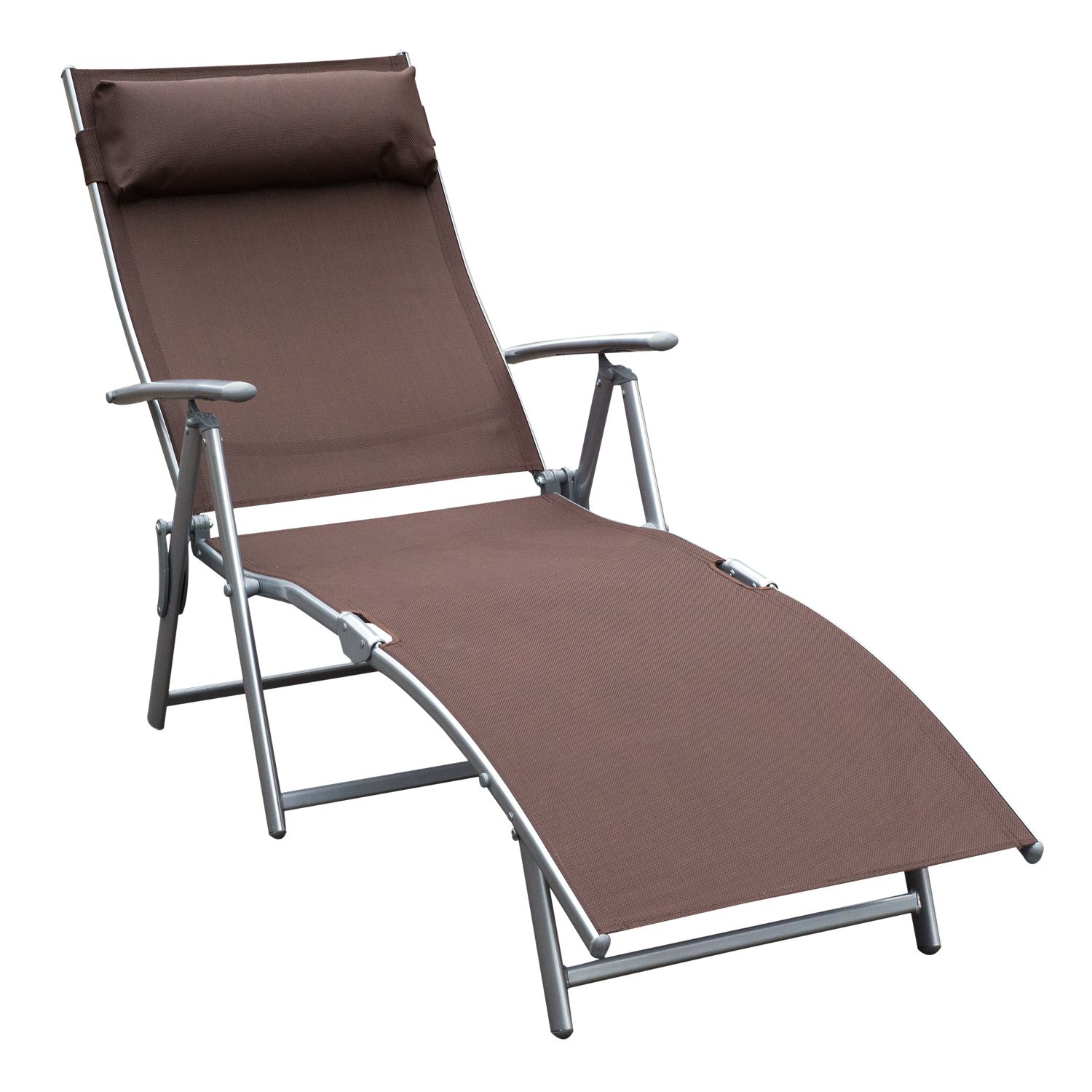 Favorite Reclining Sling Lounge Chairs Pertaining To Outsunny Sling Fabric Folding Patio Reclining Outdoor Deck Chaise Lounge  Chair With Cushion – Brown (View 9 of 25)