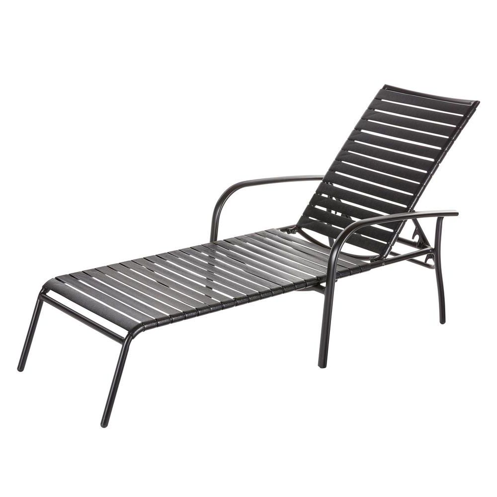 Hampton Bay Commercial Aluminum Black Strap Outdoor Chaise Lounge (4 Pack) Intended For Well Known Outdoor Aluminum Chaise Lounges (View 5 of 25)