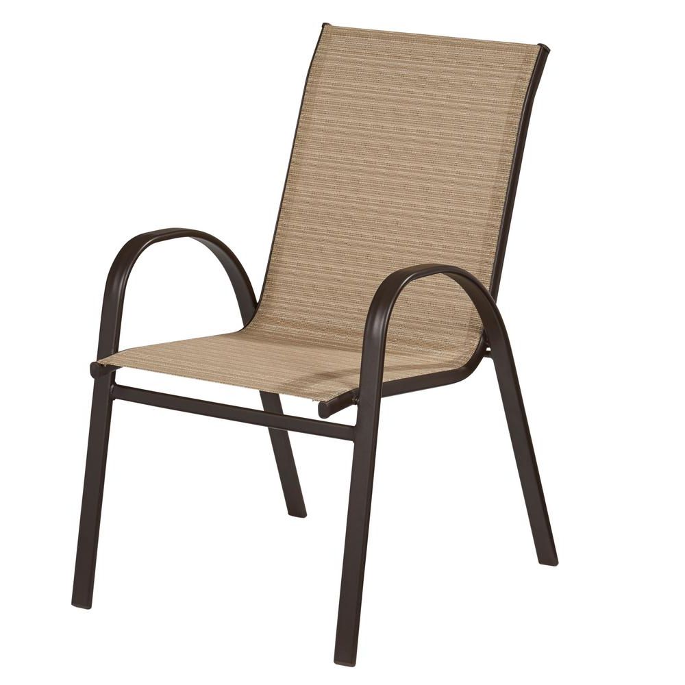Hampton Bay Mix And Match Stackable Sling Outdoor Dining Chair In Cafe Throughout Preferred Outdoor Wood Sling Chairs (View 8 of 25)