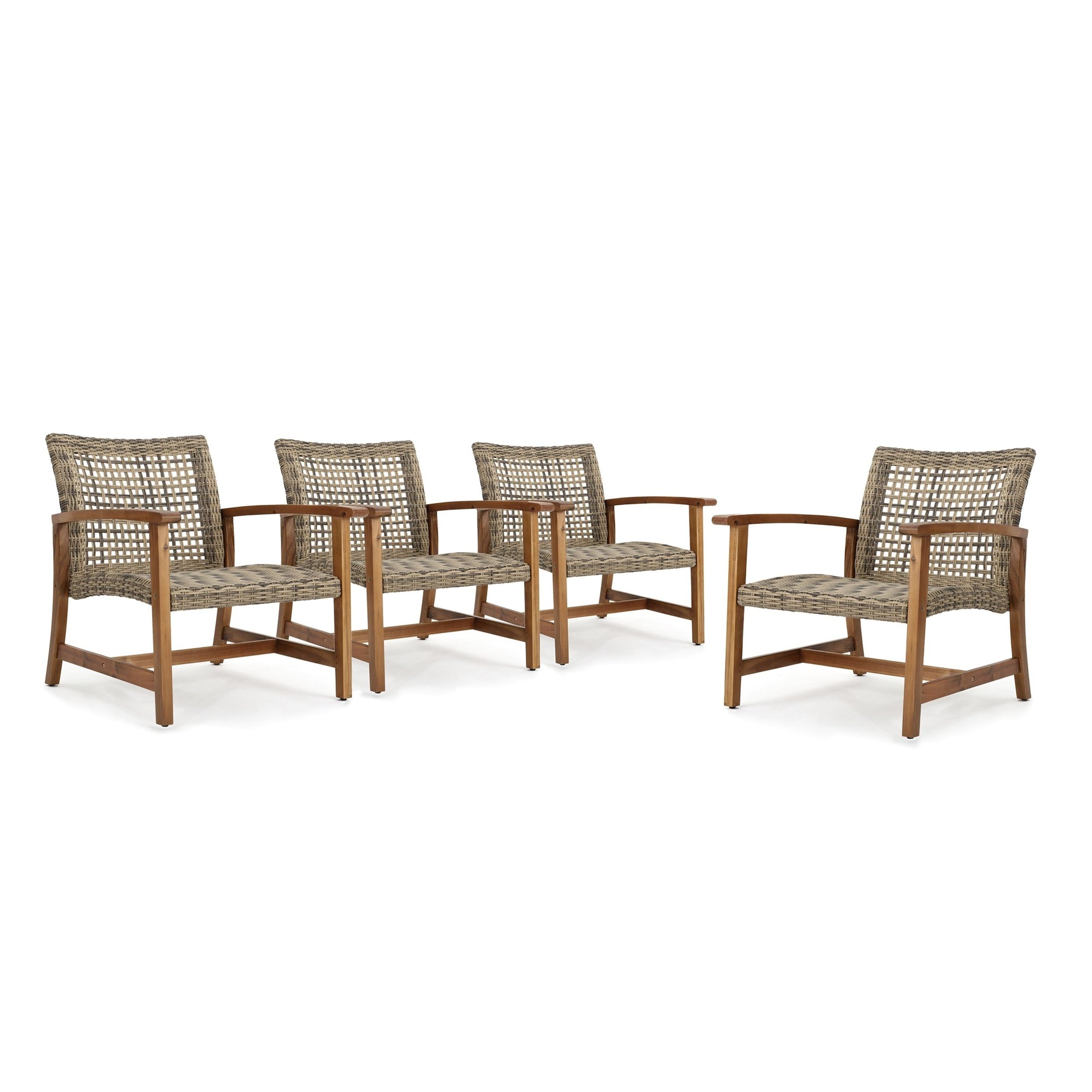 Hampton Outdoor Mid Century Wicker Club Chair (set Of 4) Regarding 2020 Hampton Outdoor Chaise Lounges Acacia Wood And Wicker (View 25 of 25)