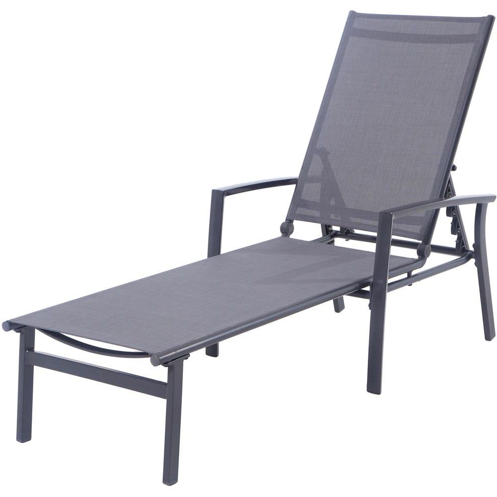 Hanover Naples Aluminum Adjustable Outdoor Chaise Lounge In Gray Regarding Preferred Steel Sling Fabric Outdoor Folding Chaise Lounges (View 25 of 25)