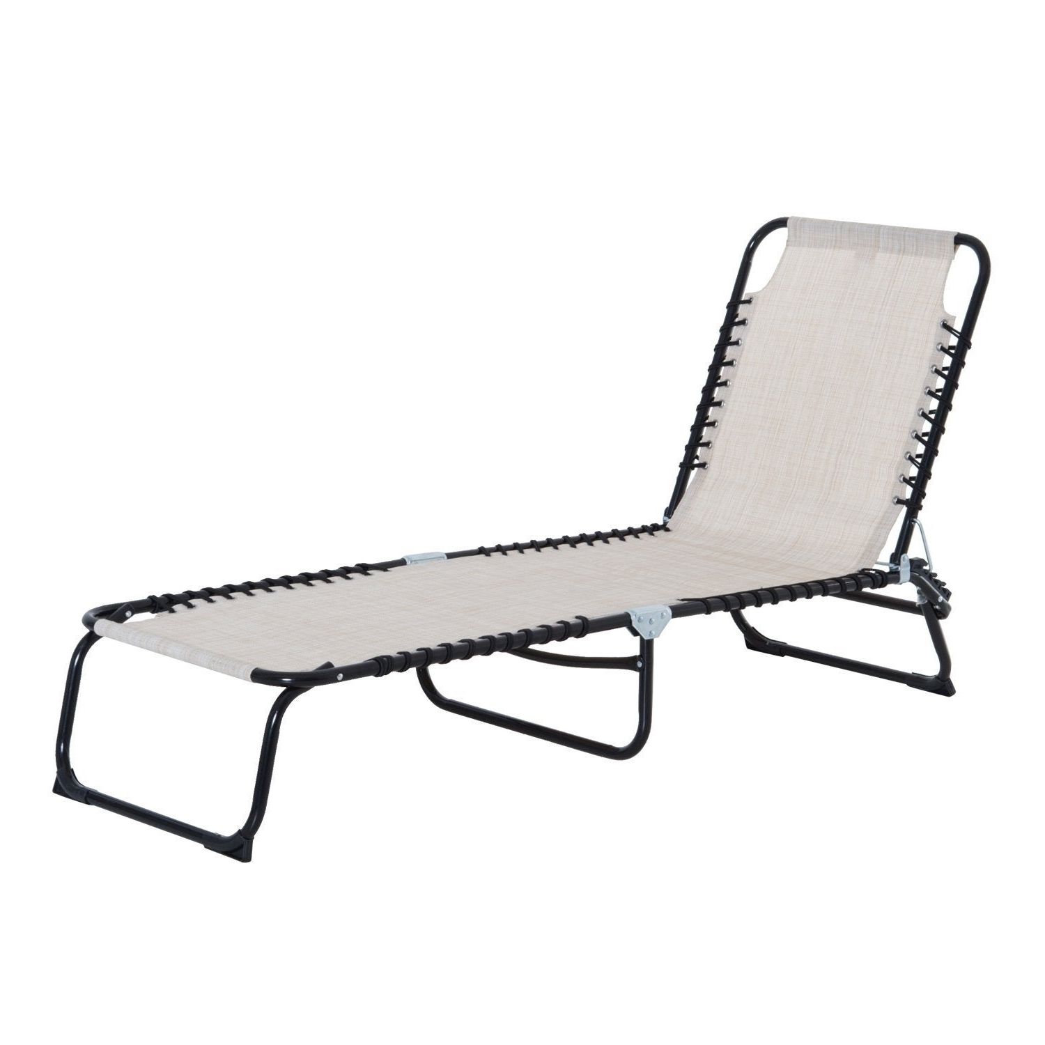 Latest Outsunny 3 Position Portable Reclining Beach Chaise Lounge Folding Chair  Outdoor Patio – Cream White Pertaining To Reclining Sling Lounge Chairs (View 4 of 25)