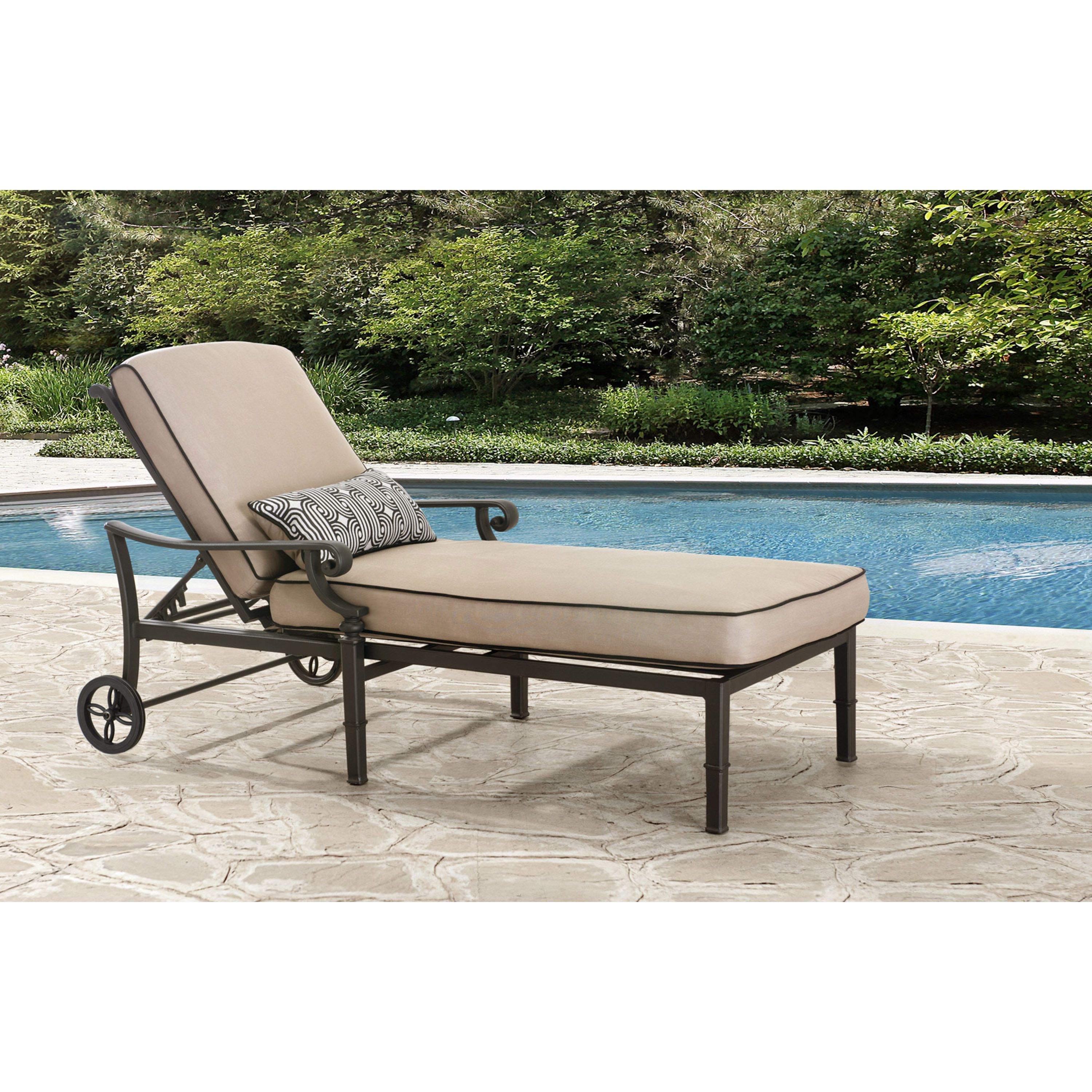 Lattice Outdoor Patio Pool Chaise Lounges With Wheels And Cushion For Most Recently Released Derry Chaise Lounge With Cushion (View 9 of 25)