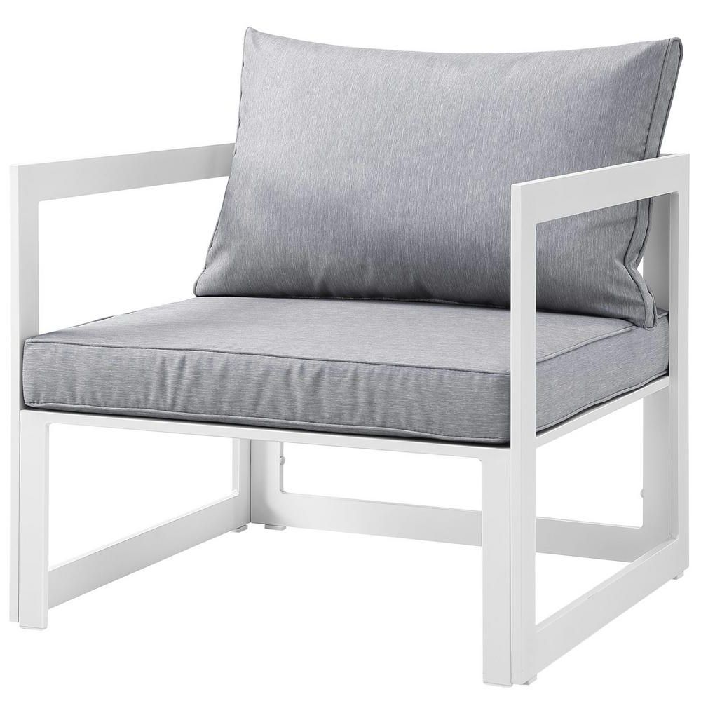 Modway Fortuna Aluminum Outdoor Patio Lounge Chair In White With Gray  Cushions In Famous Lounge Chairs In White With Grey Cushions (View 4 of 25)