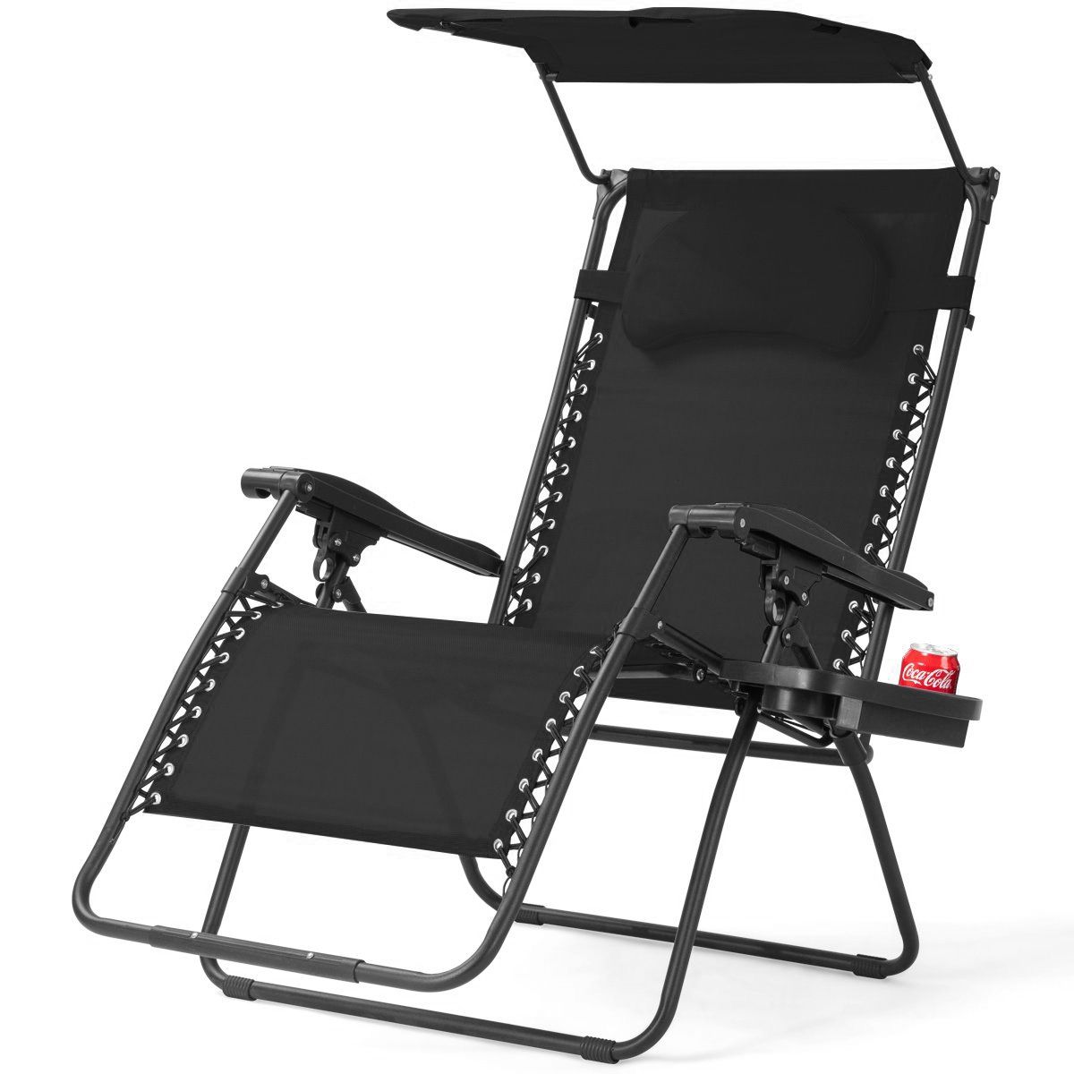 Most Current Garden Oversized Chairs With Sunshade And Drink Tray Intended For Folding Recliner Lounge Chair W/ Shade Canopy Cup Holder (View 14 of 25)