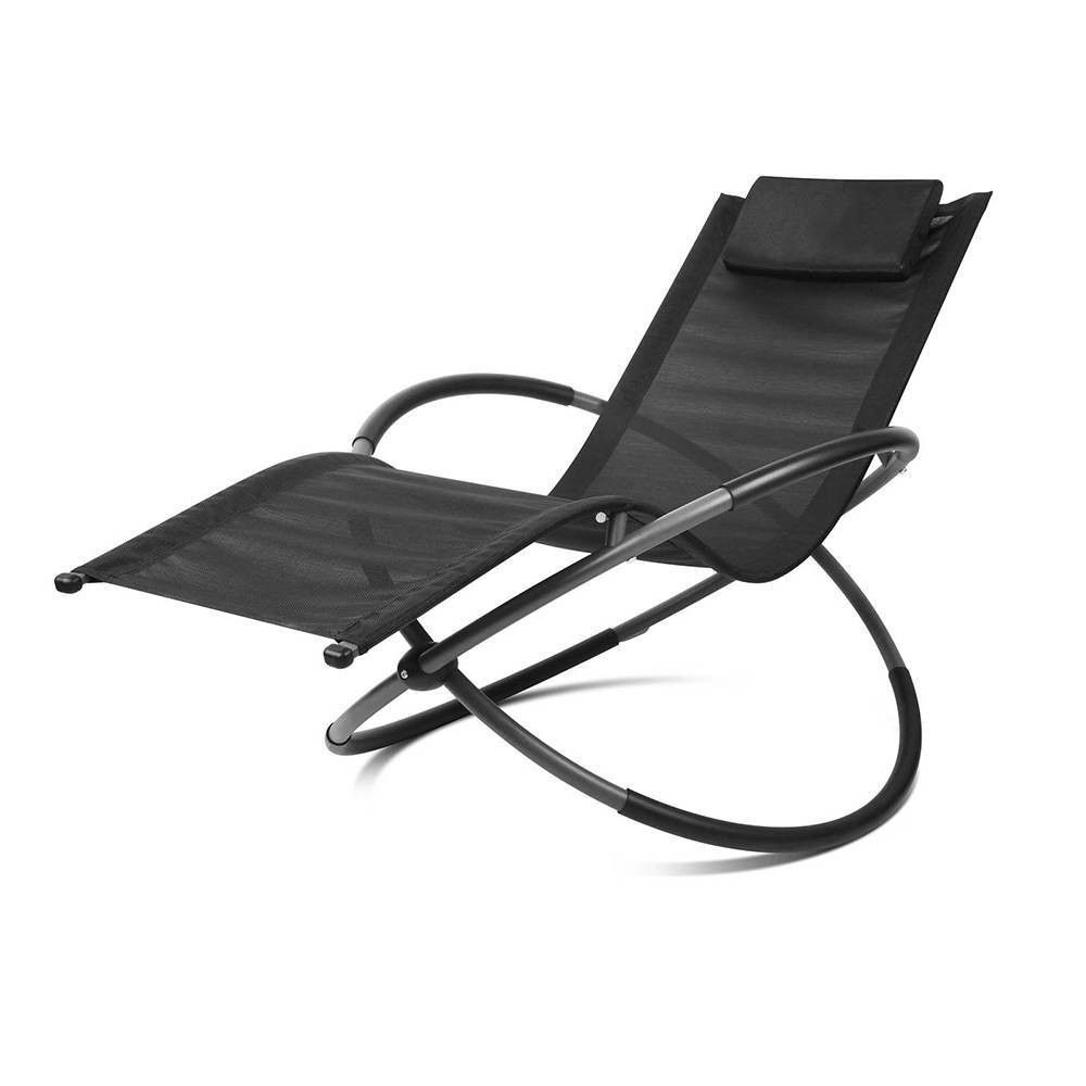Most Popular Gardeon Zero Gravity Lounger Rocking Chair Outdoor Chaise Foldable Orbital  Black In Orbital Patio Lounger Rocking Chairs (View 10 of 25)