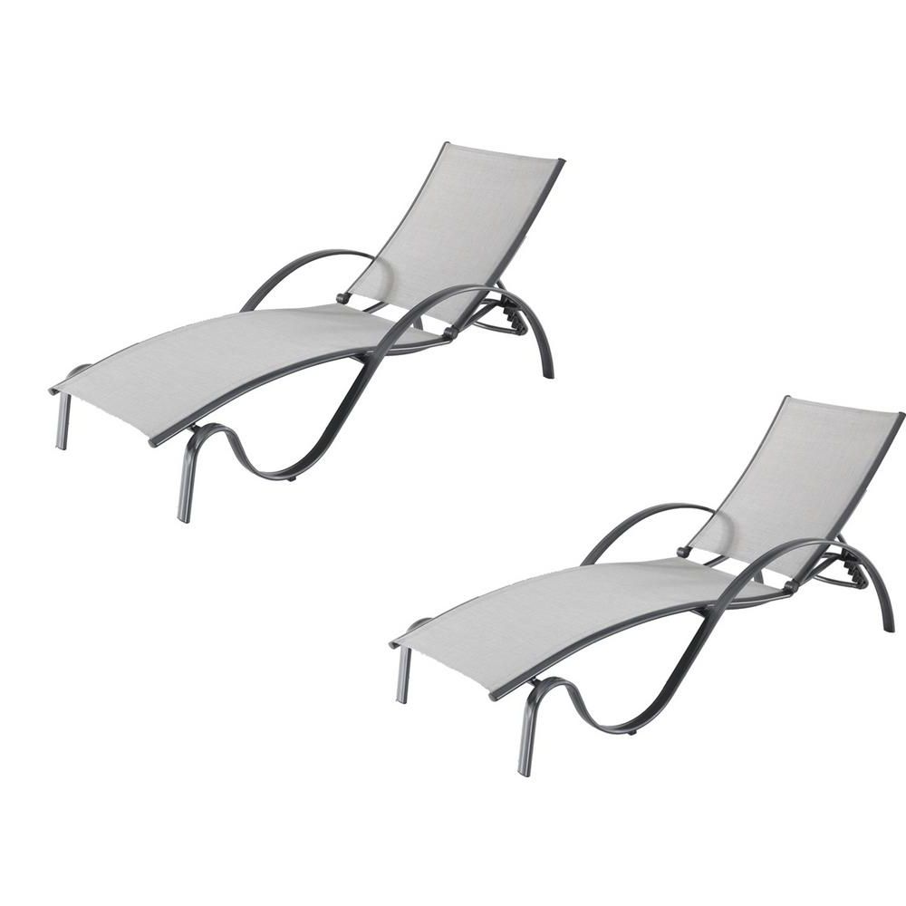 Most Popular Sling Patio Chaise Lounges With Hampton Bay Commercial Grade Aluminum Light Gray Outdoor Chaise Lounge With  Sunbrella Augustine Alloy Sling (2 Pack) (View 19 of 25)