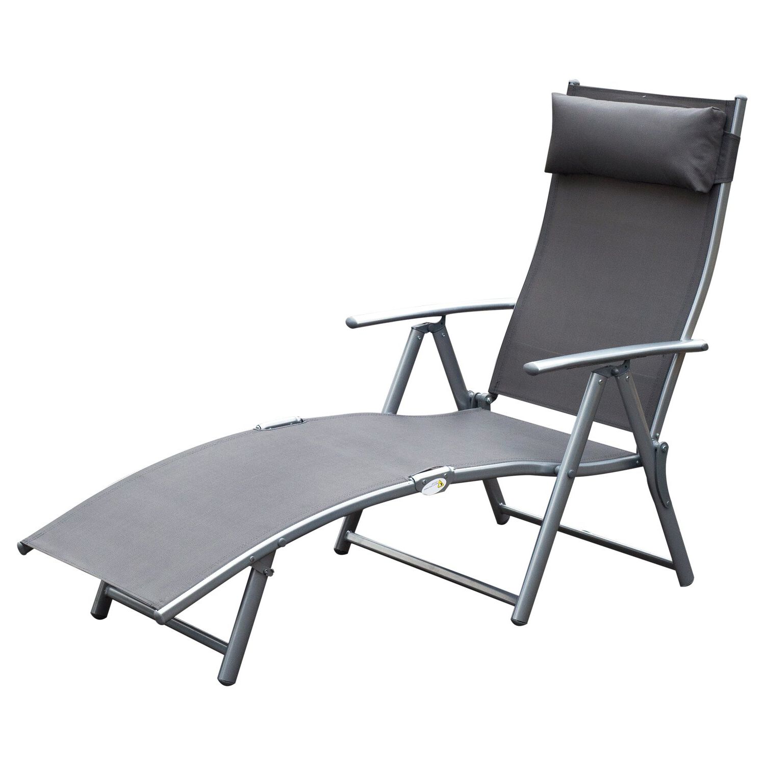 Most Recent Black Sling Fabric Adjustable Chaise Lounges Regarding Aosom: Outsunny Sling Fabric Patio Reclining Chaise Lounge Chair Folding 5  Position Adjustable Outdoor Deck With Cushion – Gray (View 13 of 25)
