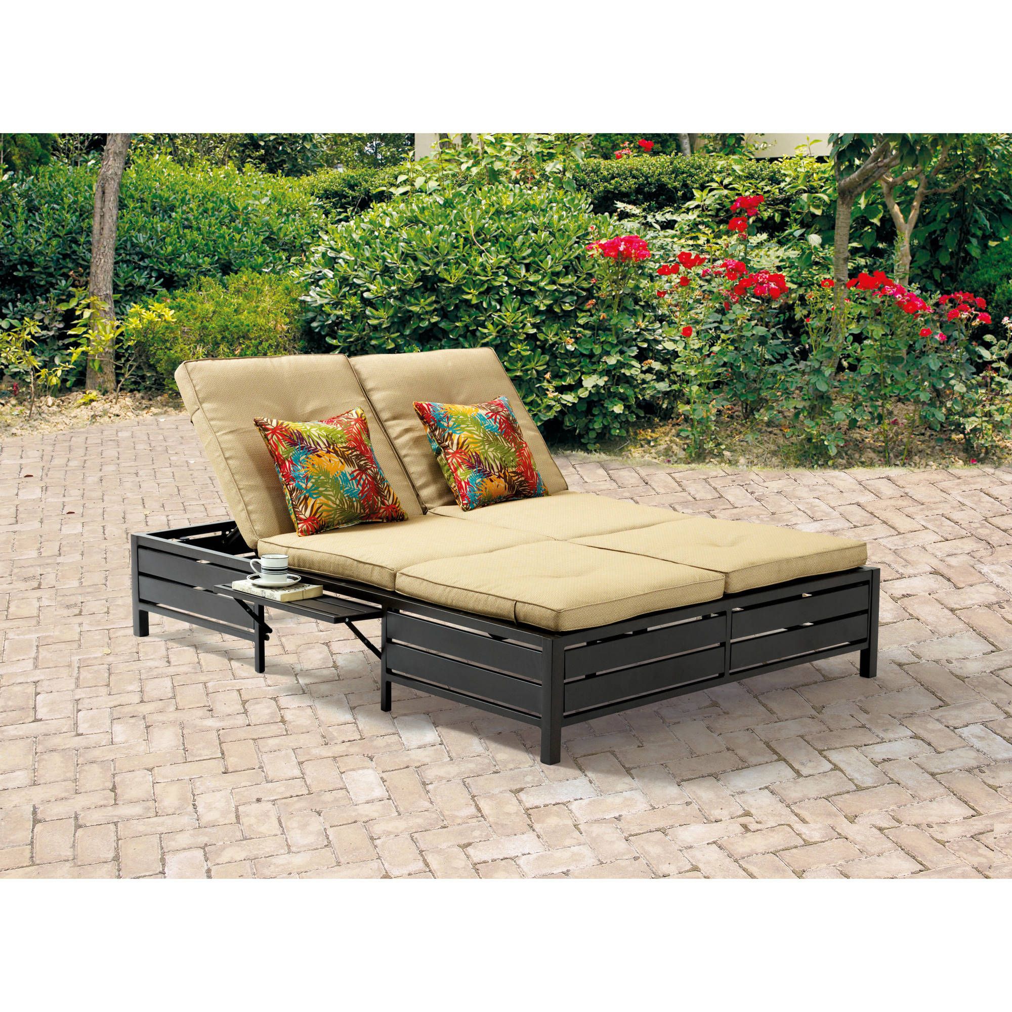 Most Recent Mainstays Outdoor Double Chaise Lounger, Tan, Seats 2 With Regard To 2 Piece Outdoor Wicker Chaise Lounge Chairs (View 10 of 25)
