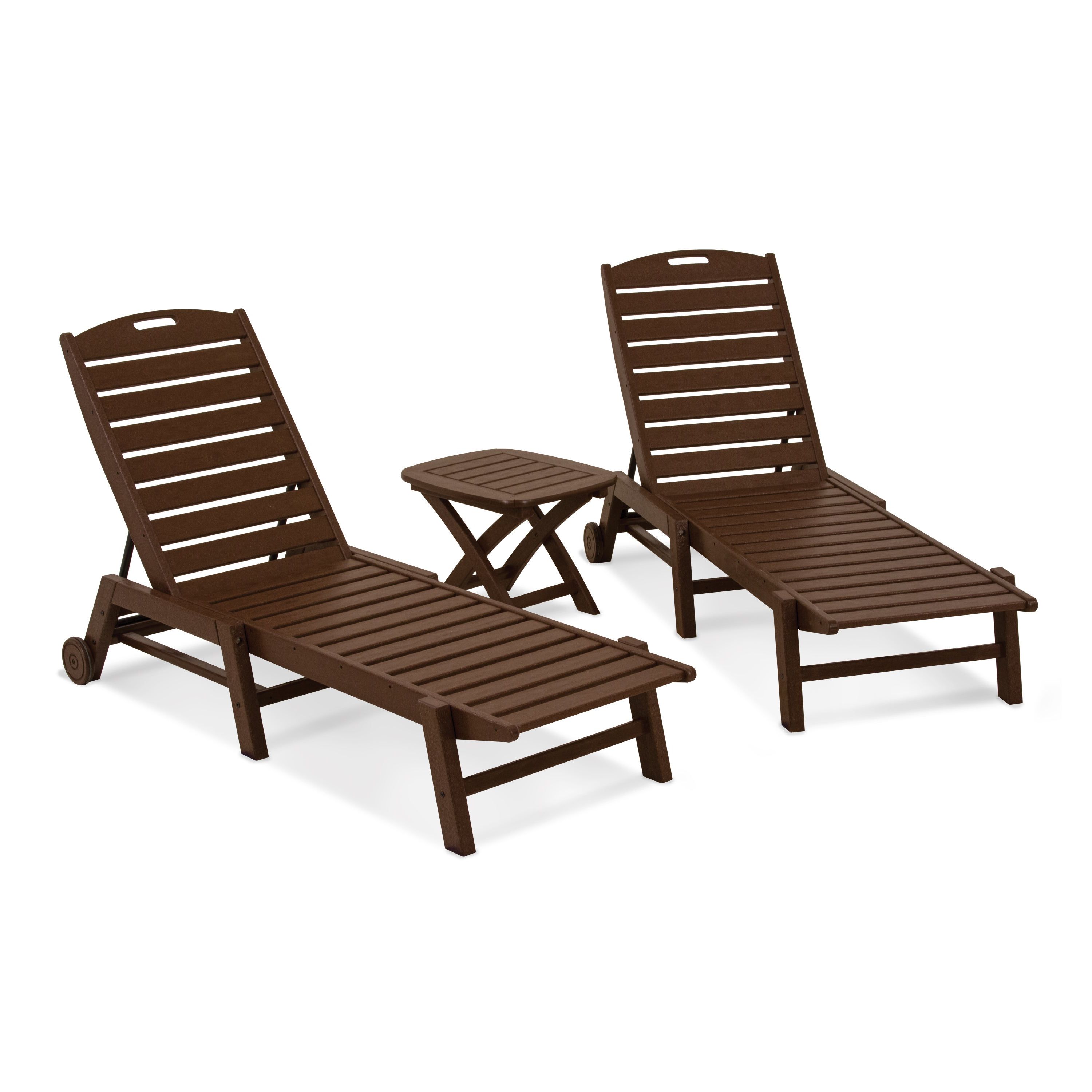 Most Recent Polywood® Nautical 3 Piece Outdoor Chaise Lounge Set With Table Inside Outdoor 3 Piece Chaise Lounger Sets With Table (View 16 of 25)