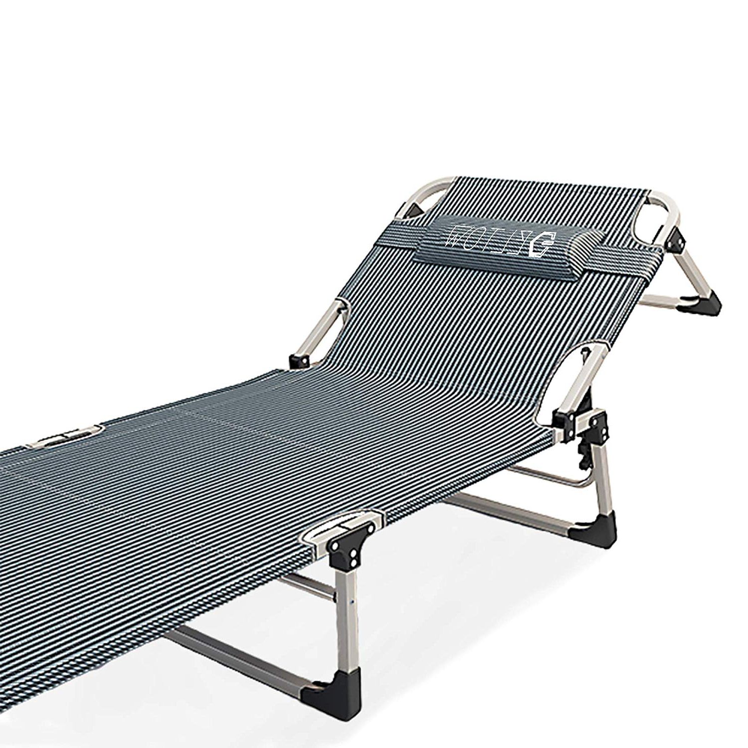 Most Up To Date 3 Position Portable Folding Reclining Beach Chaise Lounges Throughout Eltow Portable Folding Camping Cot – Reclining Beach & Pool Lounger With  Oxford Cloth & Steel Frame – Outdoor Chaise Chair Bed For Patio, Garden,  Yard (View 22 of 25)