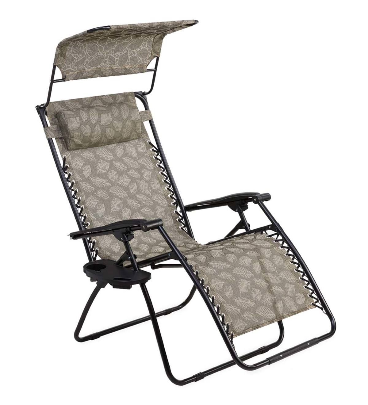 Most Up To Date Deluxe Zero Gravity Chair With Awning, Table And Drink Holder With Garden Oversized Chairs With Sunshade And Drink Tray (View 13 of 25)