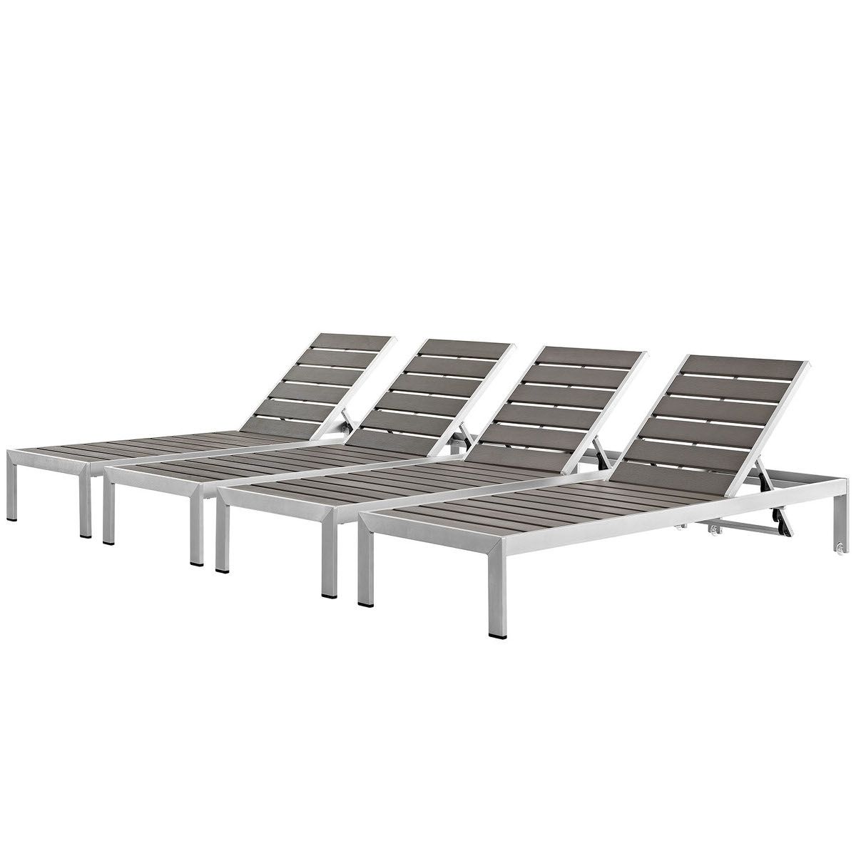 Most Up To Date Shore Alumunium Outdoor 3 Piece Chaise Lounger Sets With Shore Set Of 4 Outdoor Patio Aluminum Chaise Silver Graymodern Living (View 4 of 25)
