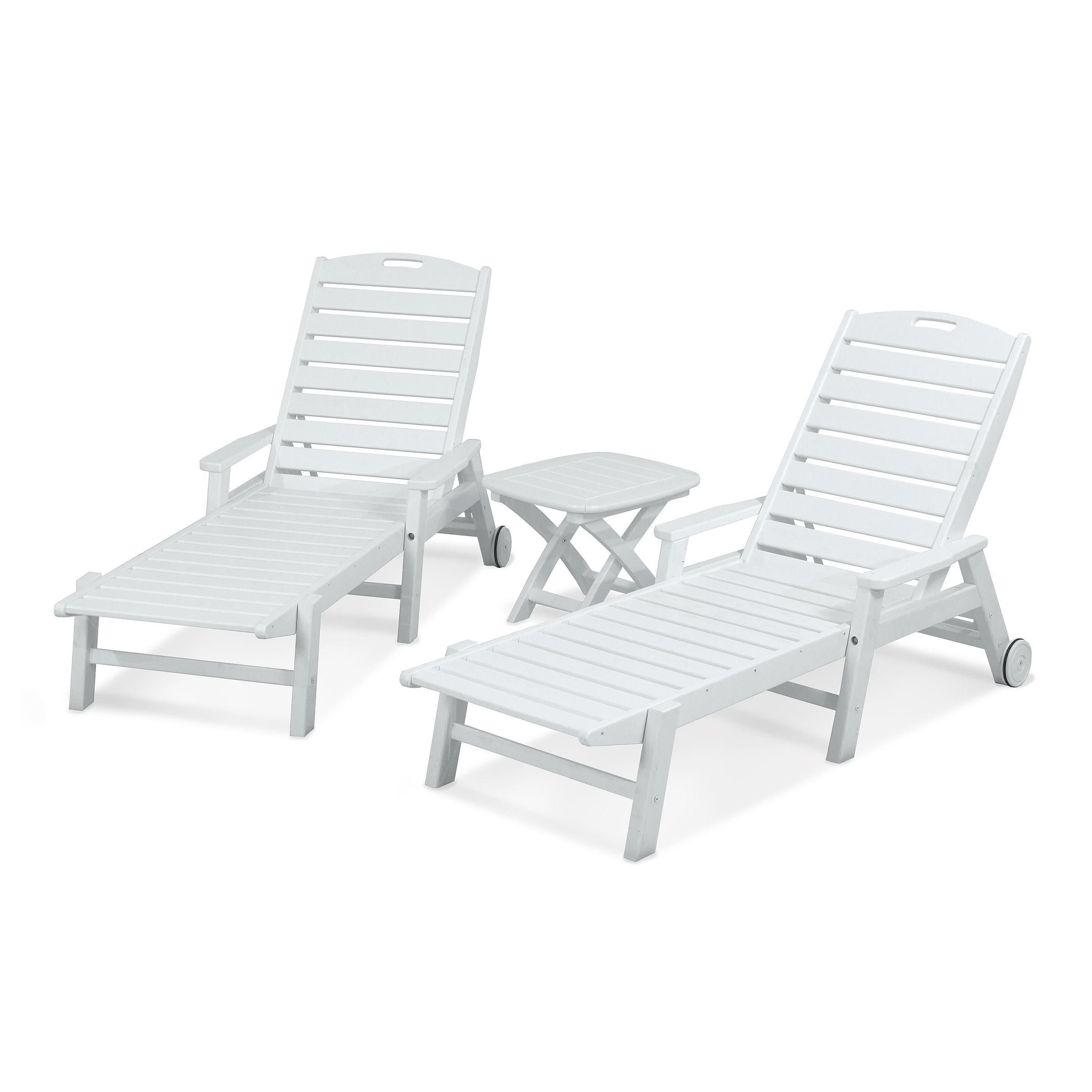 Nautical 3 Piece Outdoor Chaise Lounge Sets With Table Regarding Trendy Polywood® Nautical 3 Piece Chaise Set (View 5 of 25)