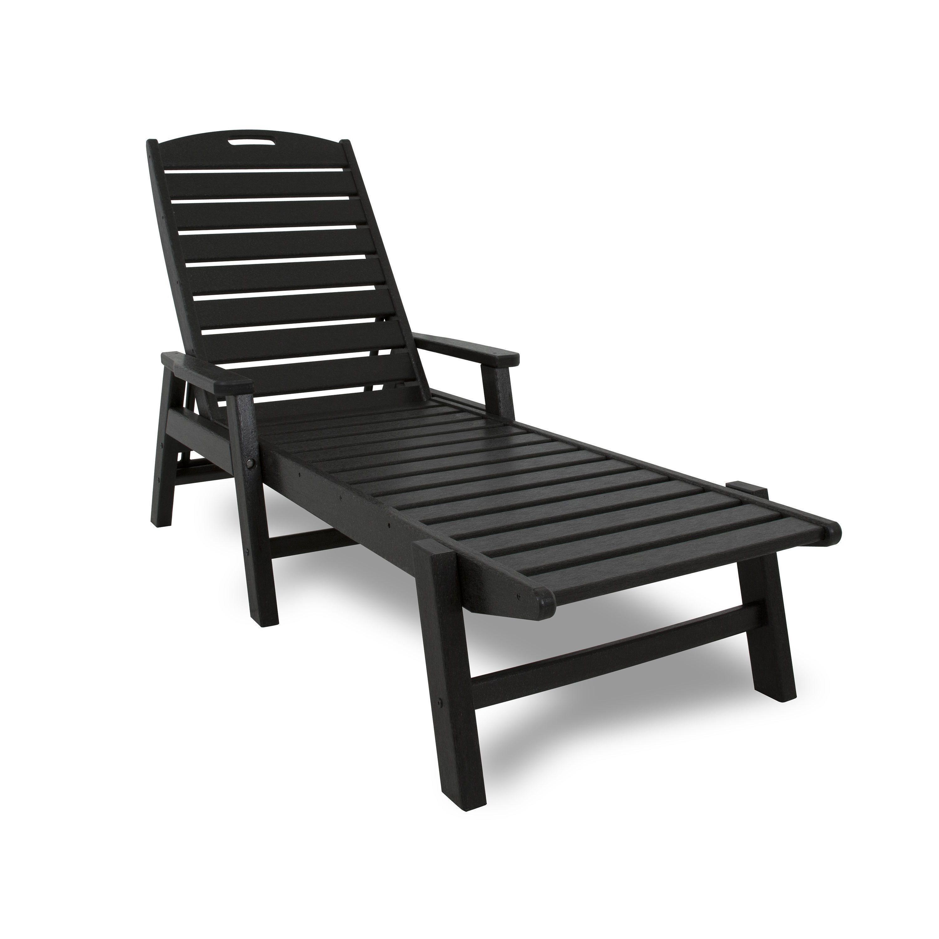 Nautical 3 Piece Outdoor Chaise Lounge Sets With Wheels And Table With 2019 Polywood® Nautical Outdoor Chaise Lounge With Arms, Stackable, Ncc2280 (Photo 12 of 25)