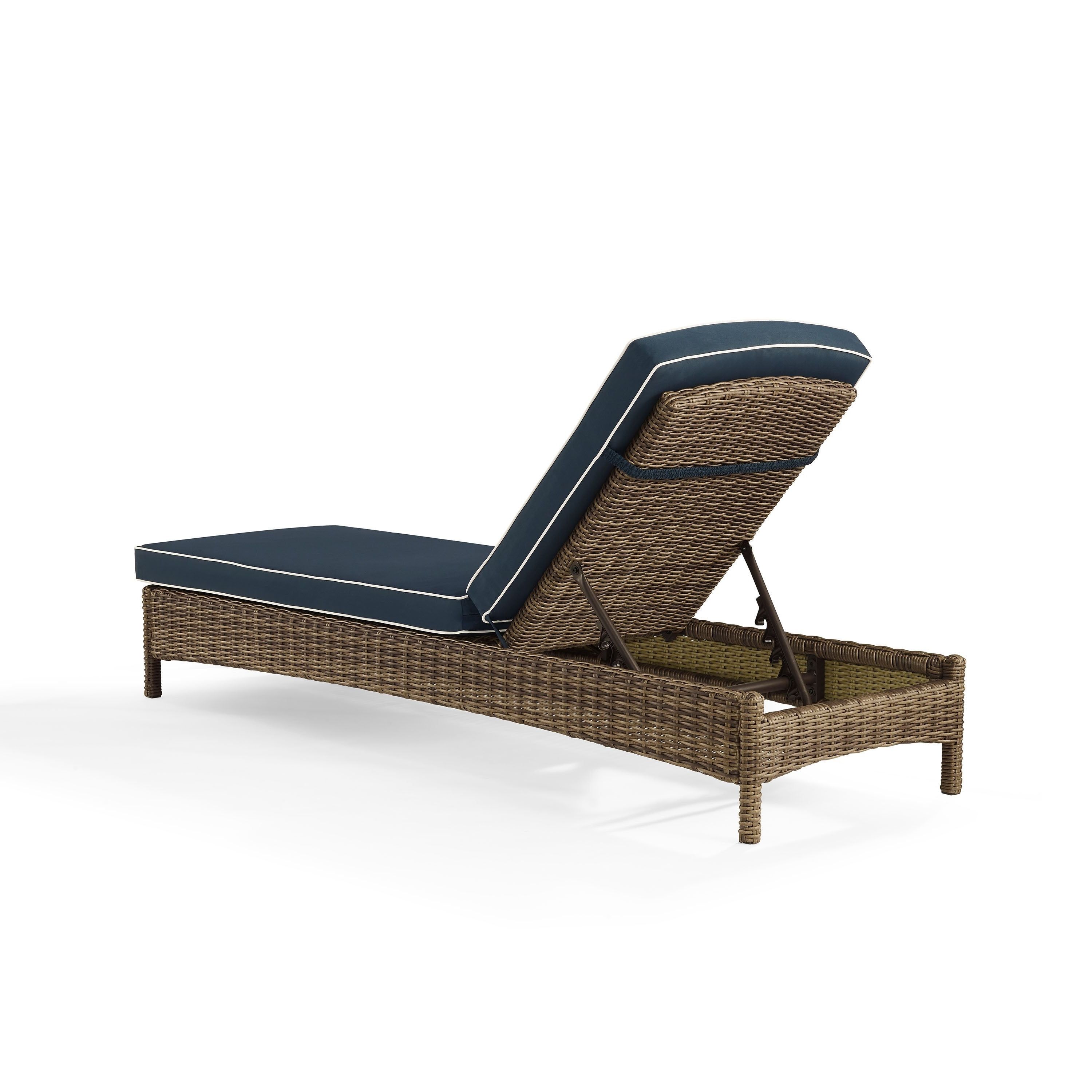 Newest Bradenton Outdoor Wicker Chaise Lounge With Navy Cushions Within Bradenton Outdoor Wicker Chaise Lounges With Cushions (View 4 of 25)