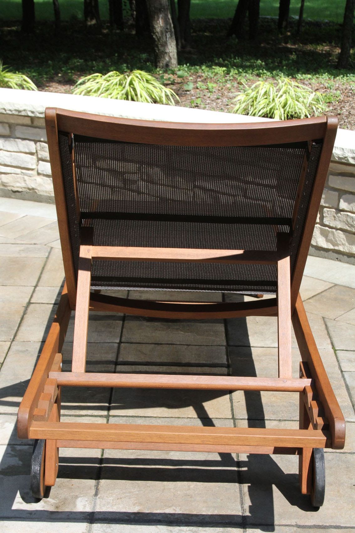 Newest Eucalyptus Hardwood & Brown Sling Chaise Lounge Chair In Outdoor Sling Eucalyptus Chaise Loungers (View 8 of 25)