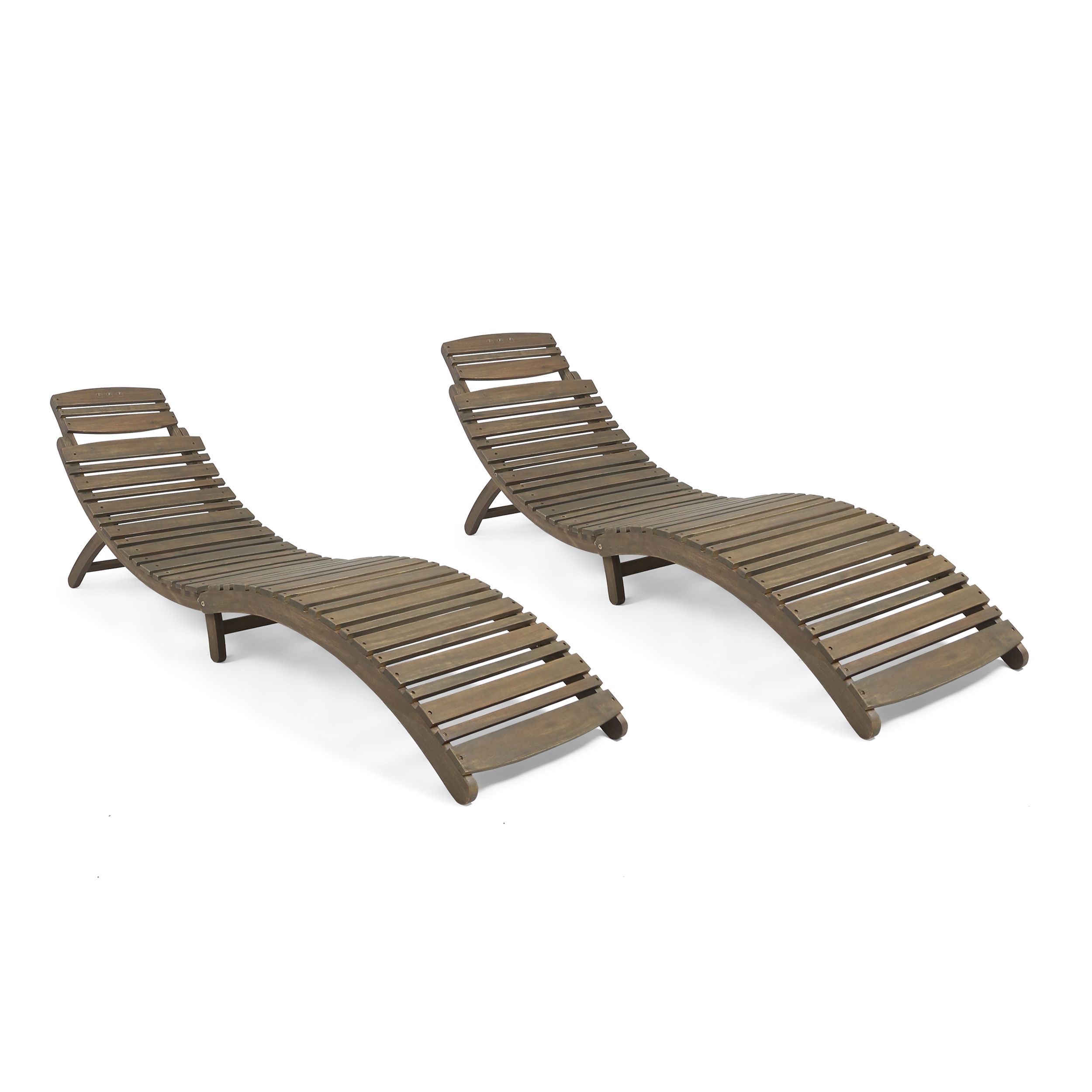 Outdoor 3 Piece Acacia Wood Chaise Lounge Sets Regarding Preferred Tycie Outdoor Acacia Wood Foldable Chaise Lounge, Set Of 2, Gray (View 14 of 25)