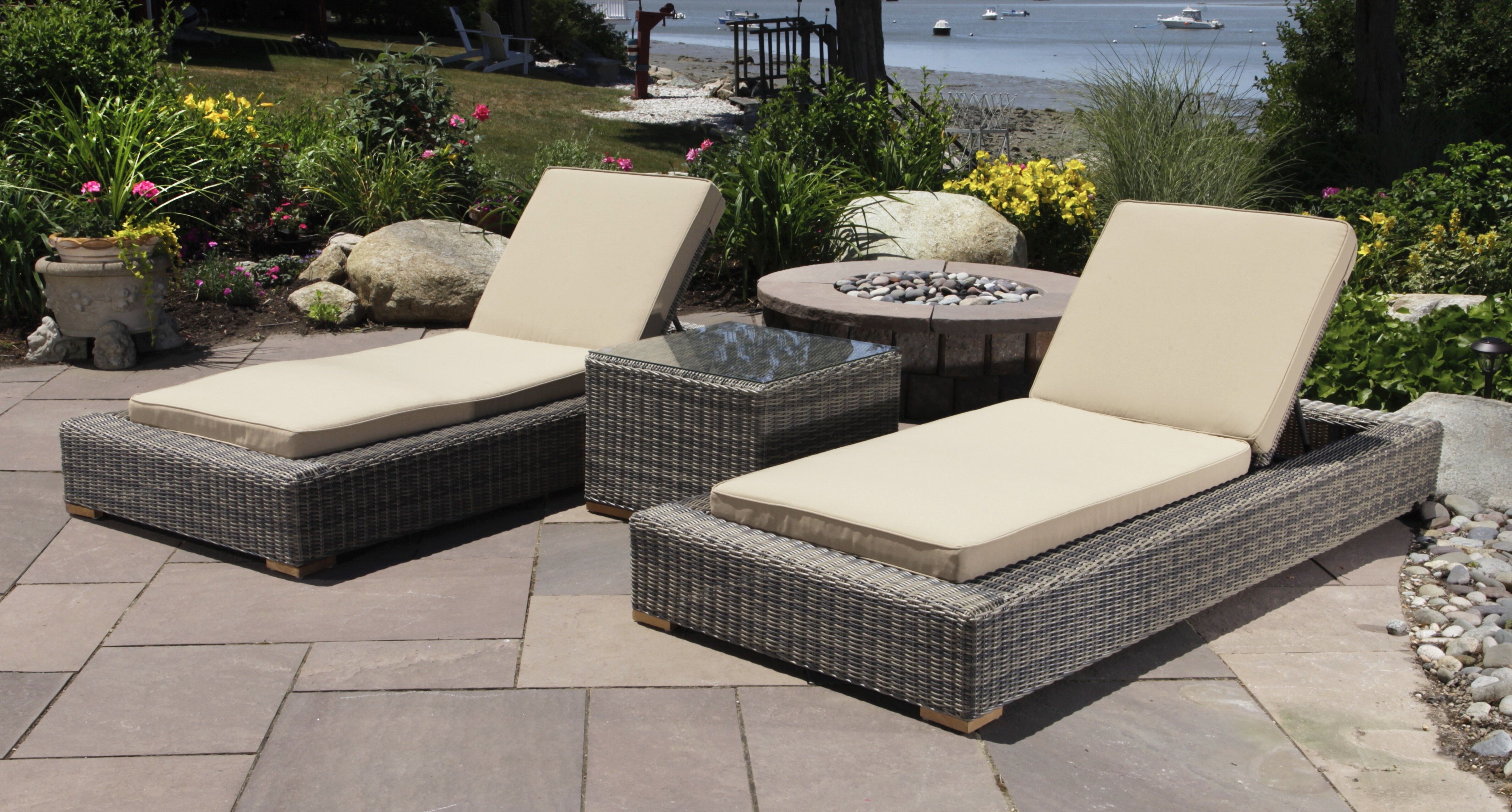 Outdoor 3 Piece Chaise Lounger Sets With Table In Preferred Corsica 3 Piece Chaise Lounge Set With Cushions And Table (View 3 of 25)