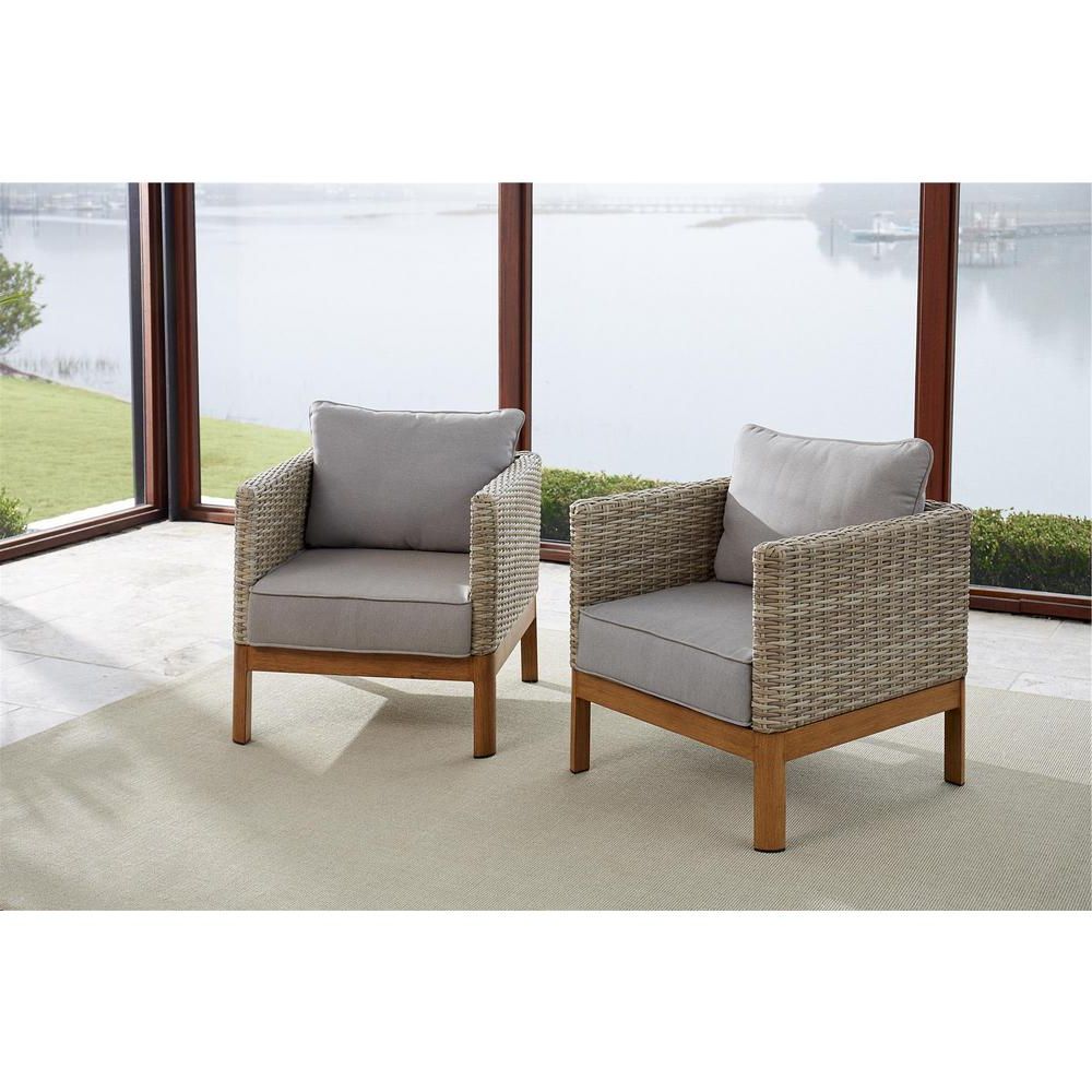 Outdoor Living Manteca Dark Slate Lounge Chairs For Trendy Cosco Deep Seating Tan Wicker Patio Lounge Chairs With Gray Cushion (set 2) (View 20 of 25)