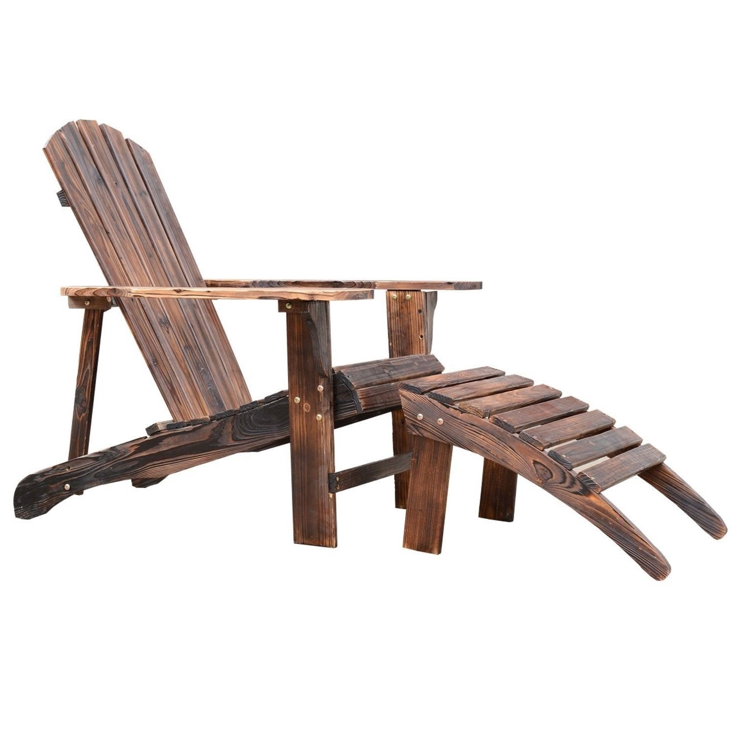 Outdoor Patio Lounge Chairs With Ottoman Intended For Favorite Outsunny Wooden Adirondack Outdoor Patio Lounge Chair With Ottoman – Rustic  Brown (View 16 of 25)