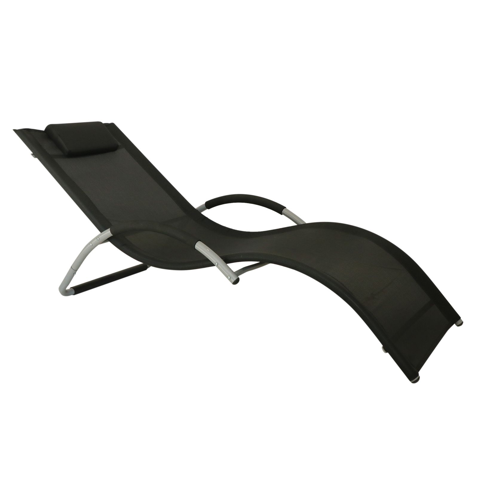 Outsunny Aluminum Mesh Fabric Outdoor Curved Chaise Sun Lounge Chair – Black Inside Well Known Curved Folding Chaise Loungers (View 15 of 25)